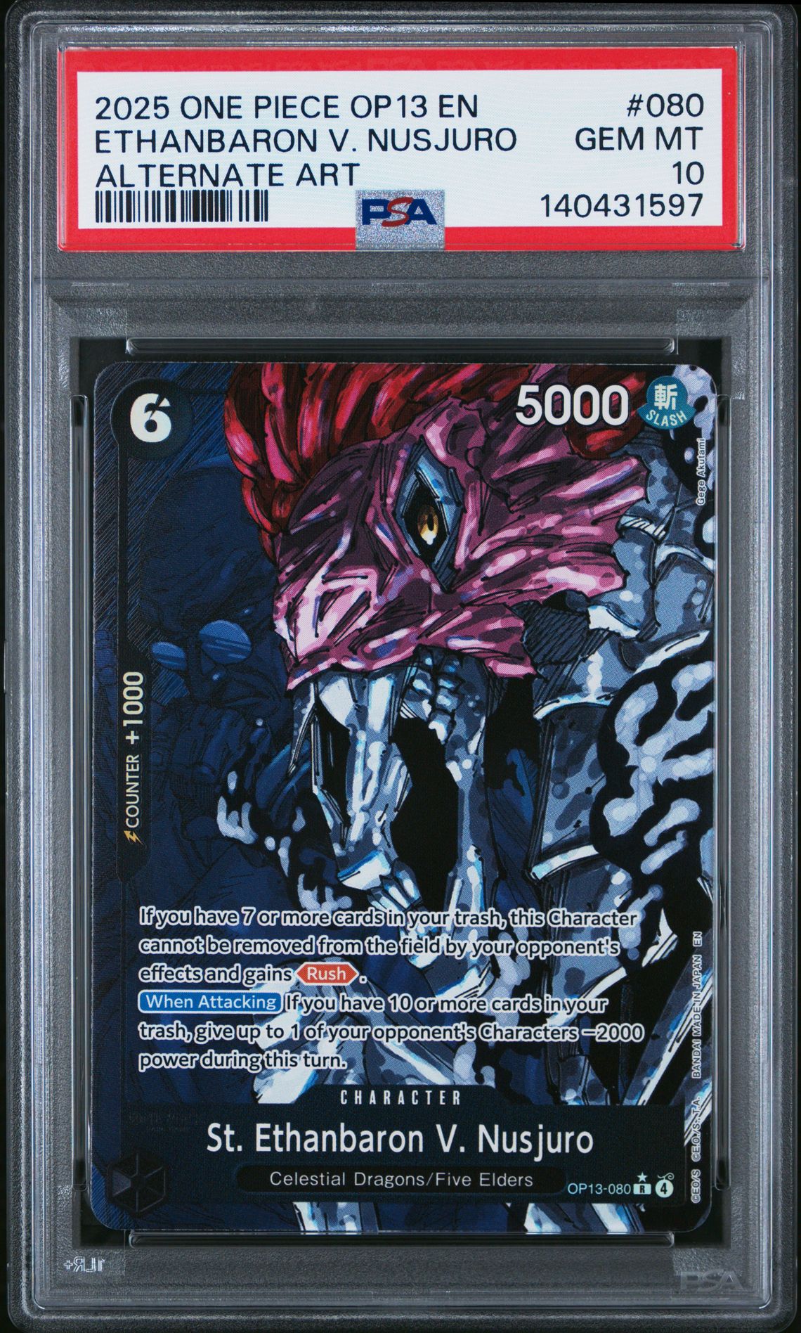 2025 One Piece Op13-Carrying On His Will Ethanbaron V. Nusjuro #080 (Alternate Art) Gem Mt 10 front