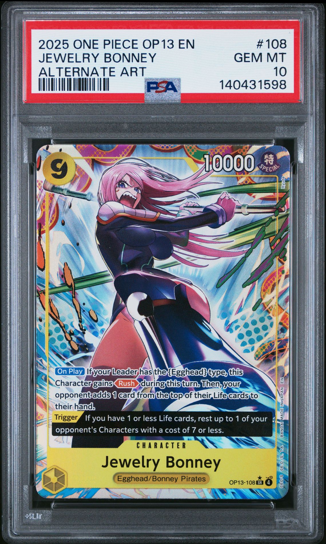 2025 One Piece Op13-Carrying On His Will Jewelry Bonney #108 (Alternate Art) Gem Mt 10 front