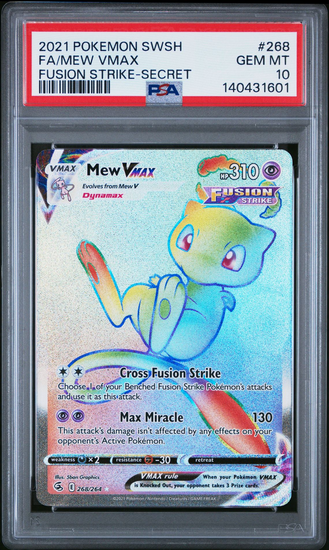 2021 Pokemon Sword & Shield Fusion Strike Fa/Mew Vmax #268 (Fusion Strike-Secret) Gem Mt 10 front