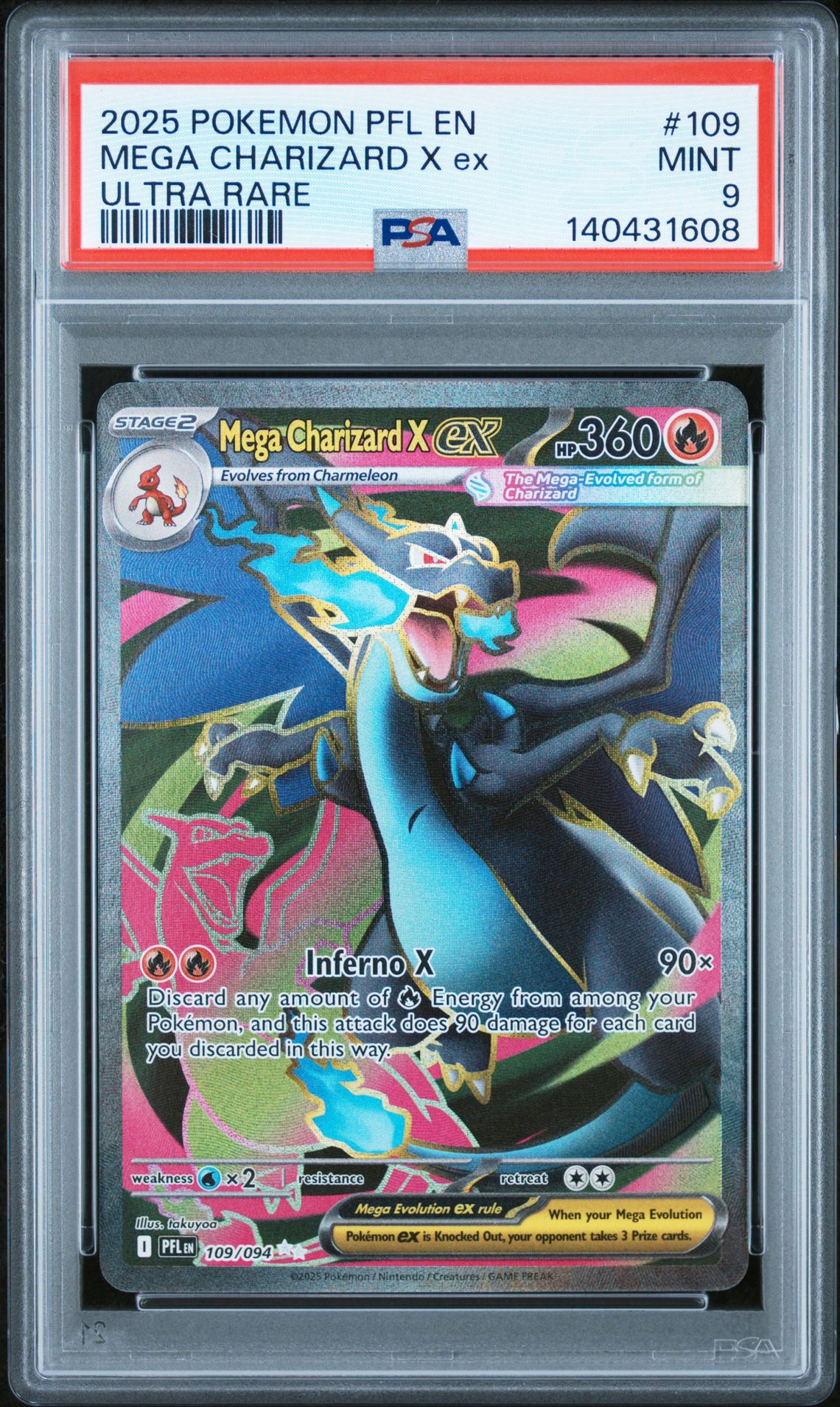 2025 Pokemon Pfl En-Phantasmal Flames Mega Charizard X Ex #109 (Ultra Rare) Mint 9 front