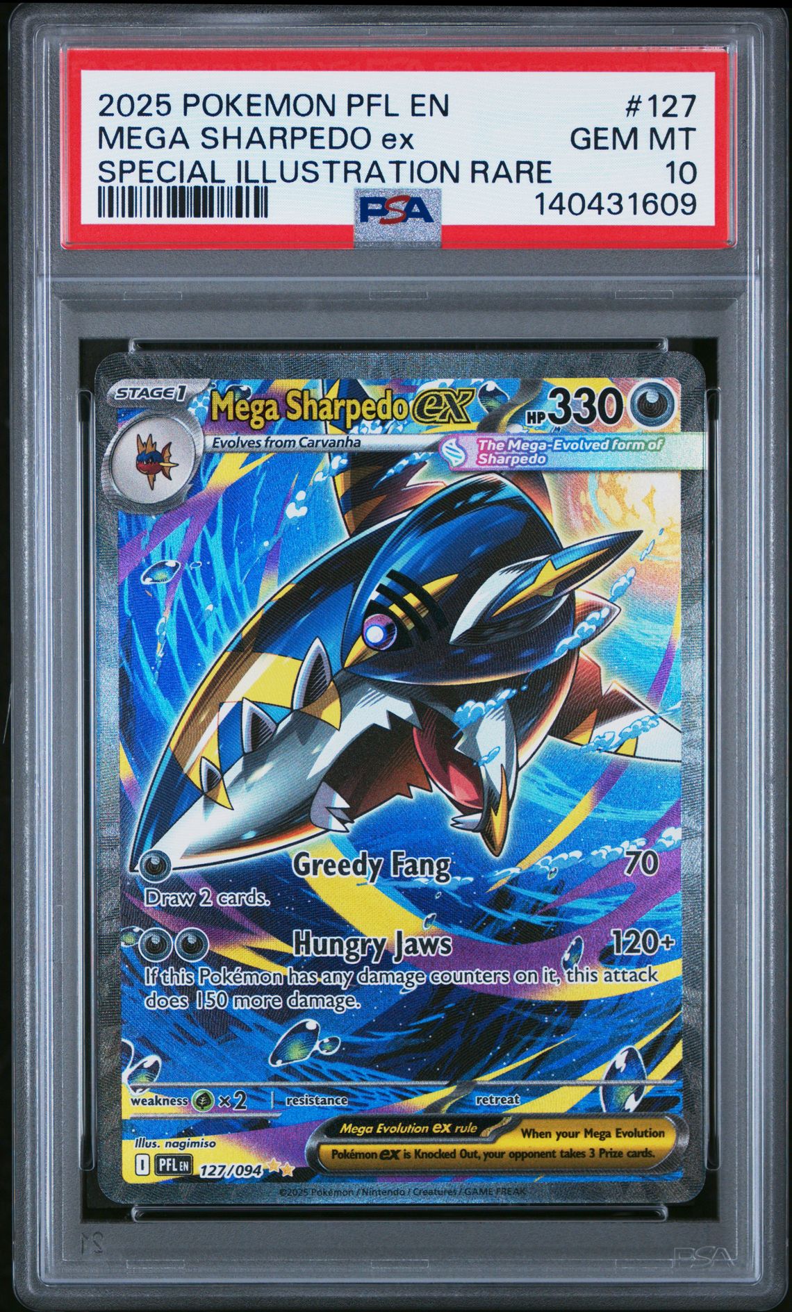 2025 Pokemon Pfl En-Phantasmal Flames Mega Sharpedo Ex #127 (Special Illustration Rare) Gem Mt 10 front