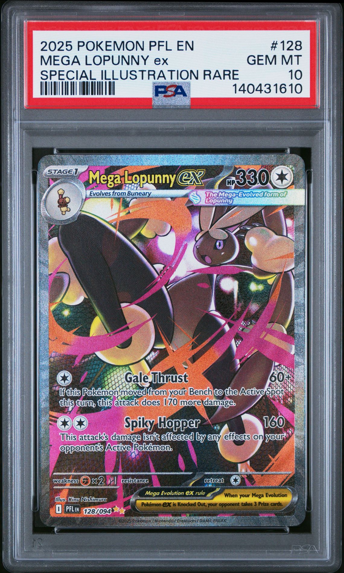 2025 Pokemon Pfl En-Phantasmal Flames Mega Lopunny Ex #128 (Special Illustration Rare) Gem Mt 10 front