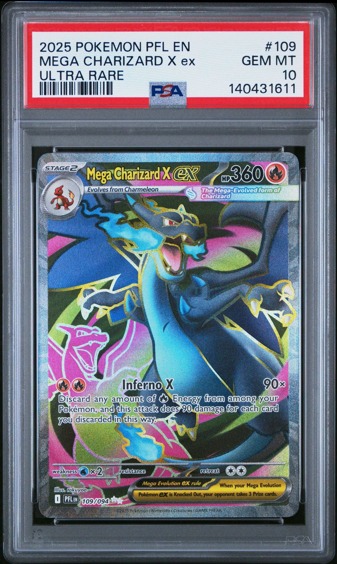 2025 Pokemon Pfl En-Phantasmal Flames Mega Charizard X Ex #109 (Ultra Rare) Gem Mt 10 front