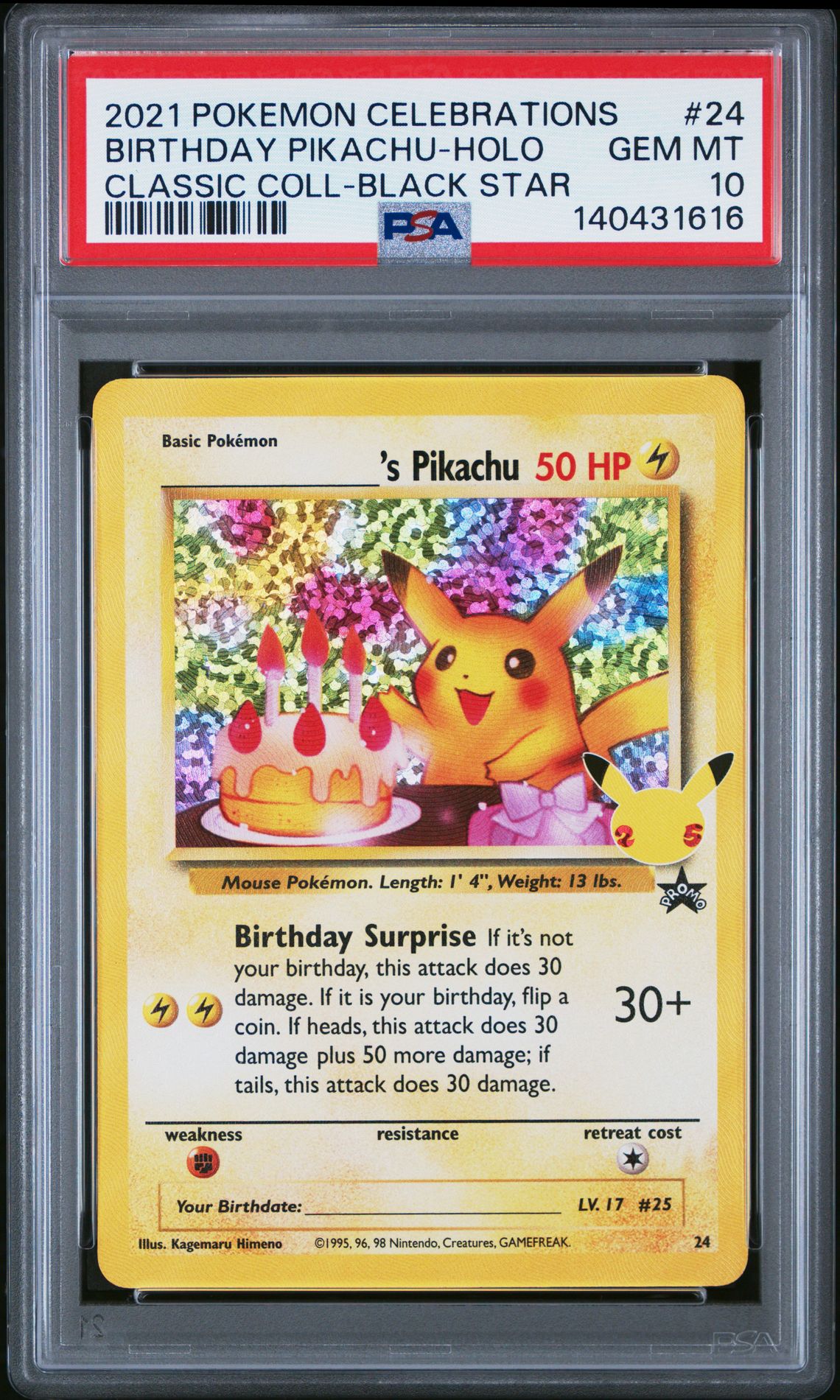 2021 Pokemon Celebrations Classic Collection Birthday Pikachu-Holo #24 (Classic Coll-Black Star) Gem Mt 10 front