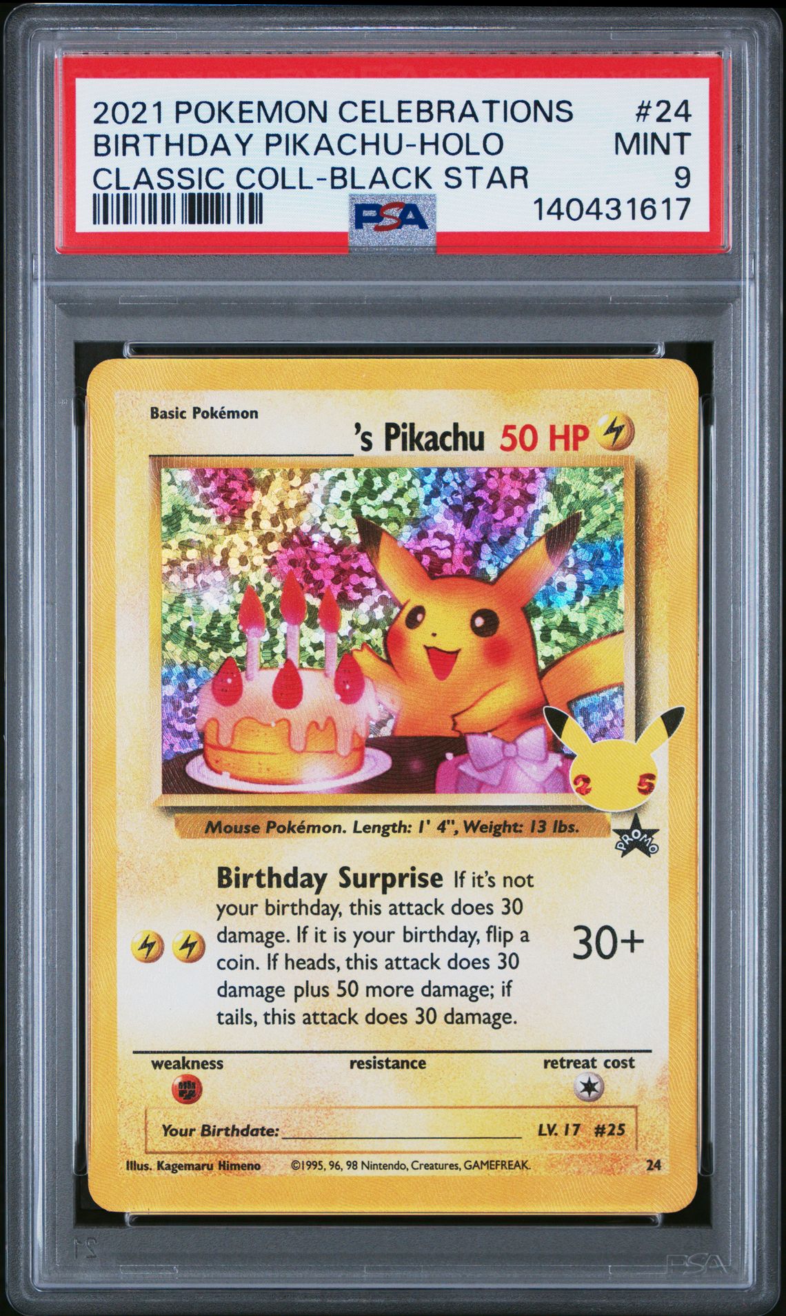 2021 Pokemon Celebrations Classic Collection Birthday Pikachu-Holo #24 (Classic Coll-Black Star) Mint 9 front