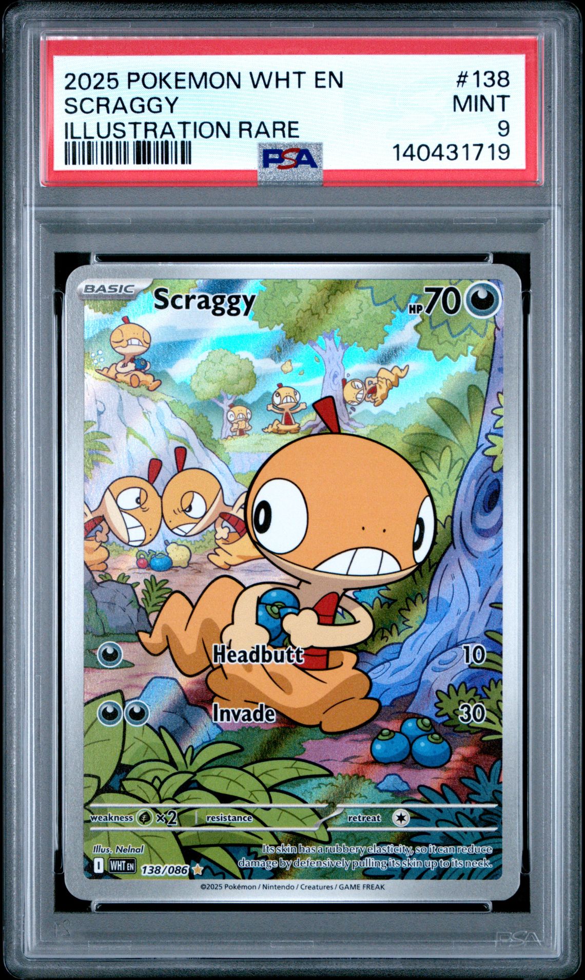 2025 Pokemon Wht En-White Flare Scraggy #138 (Illustration Rare) Mint 9 front