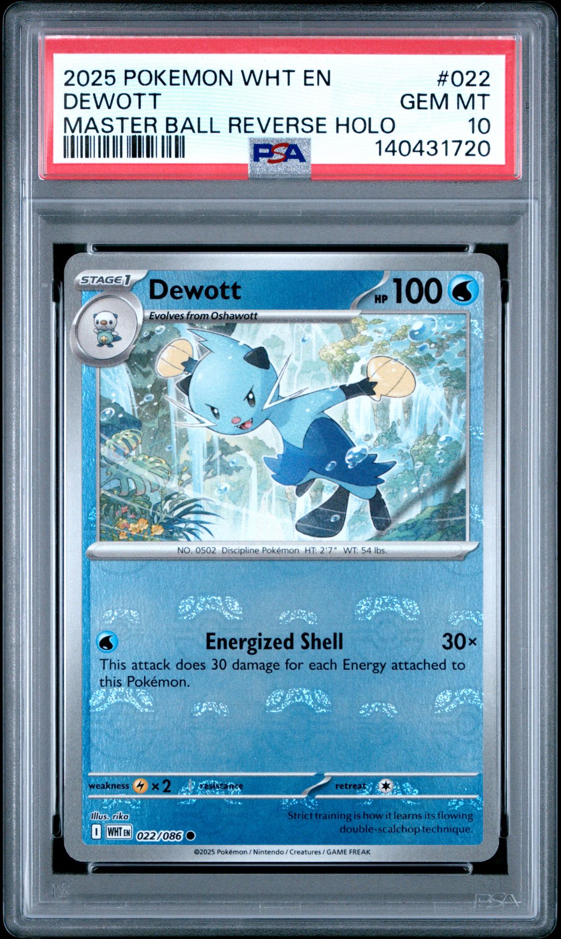 2025 Pokemon Wht En-White Flare Dewott #022 (Master Ball Reverse Holo) Gem Mt 10 front