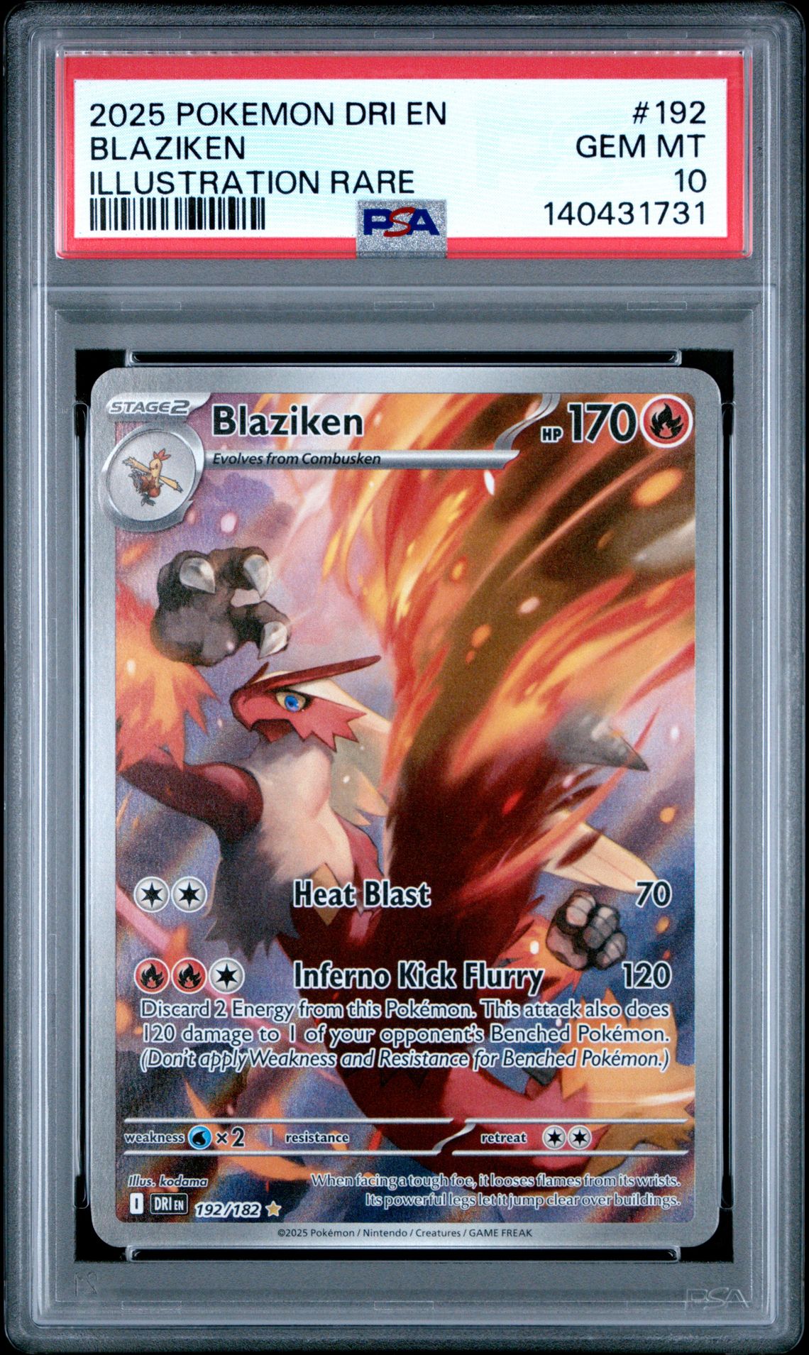 2025 Pokemon Dri En-Destined Rivals Blaziken #192 (Illustration Rare) Gem Mt 10 front
