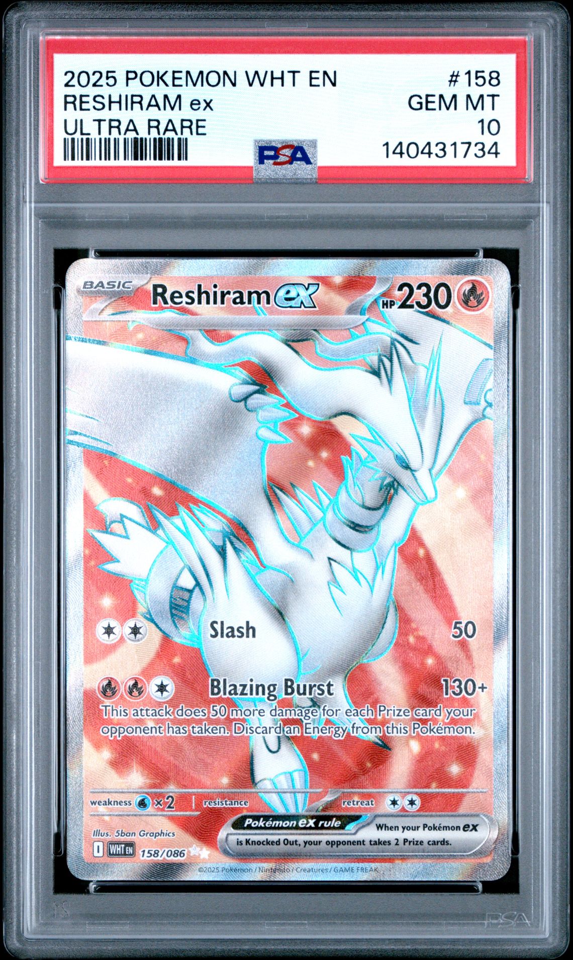 2025 Pokemon Wht En-White Flare Reshiram Ex #158 (Ultra Rare) Gem Mt 10 front