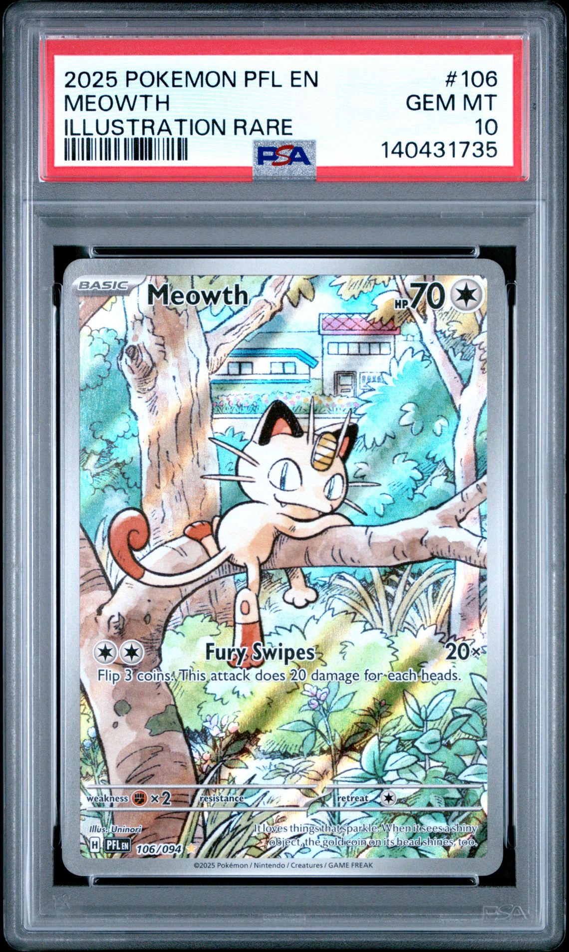 2025 Pokemon Pfl En-Phantasmal Flames Meowth #106 (Illustration Rare) Gem Mt 10 front
