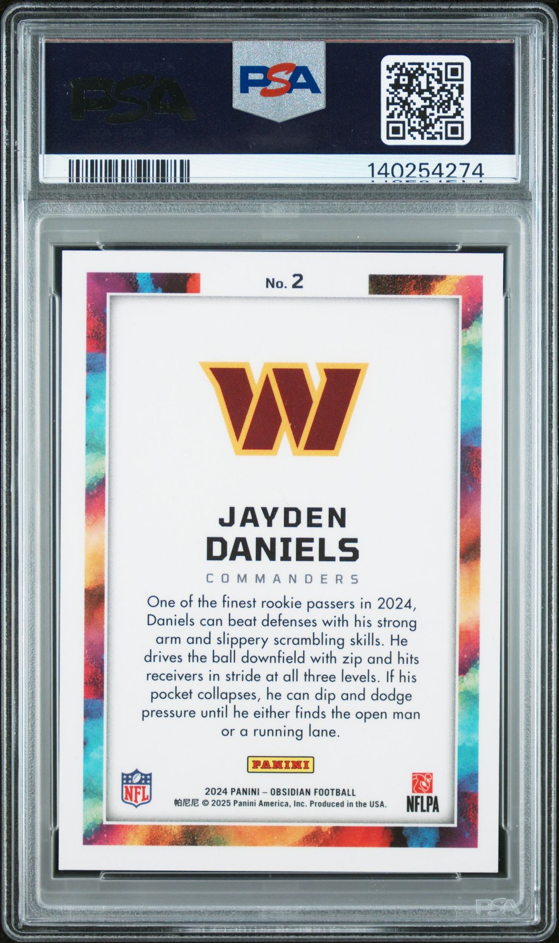 2024 Panini Obsidian Black Color Blast Jayden Daniels #2 Mint 9 back