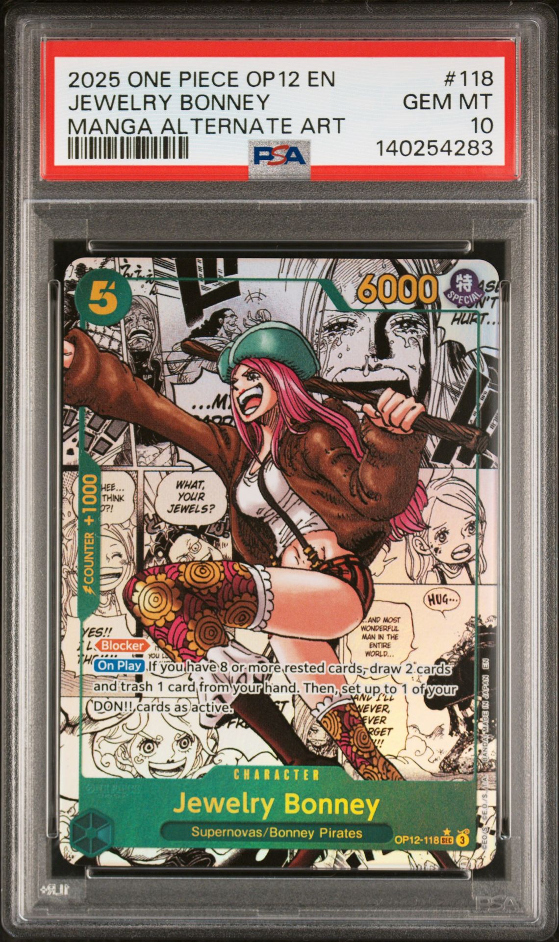 2025 One Piece Op12-Legacy Of The Master Jewelry Bonney #118 (Manga Alternate Art) Gem Mt 10 front