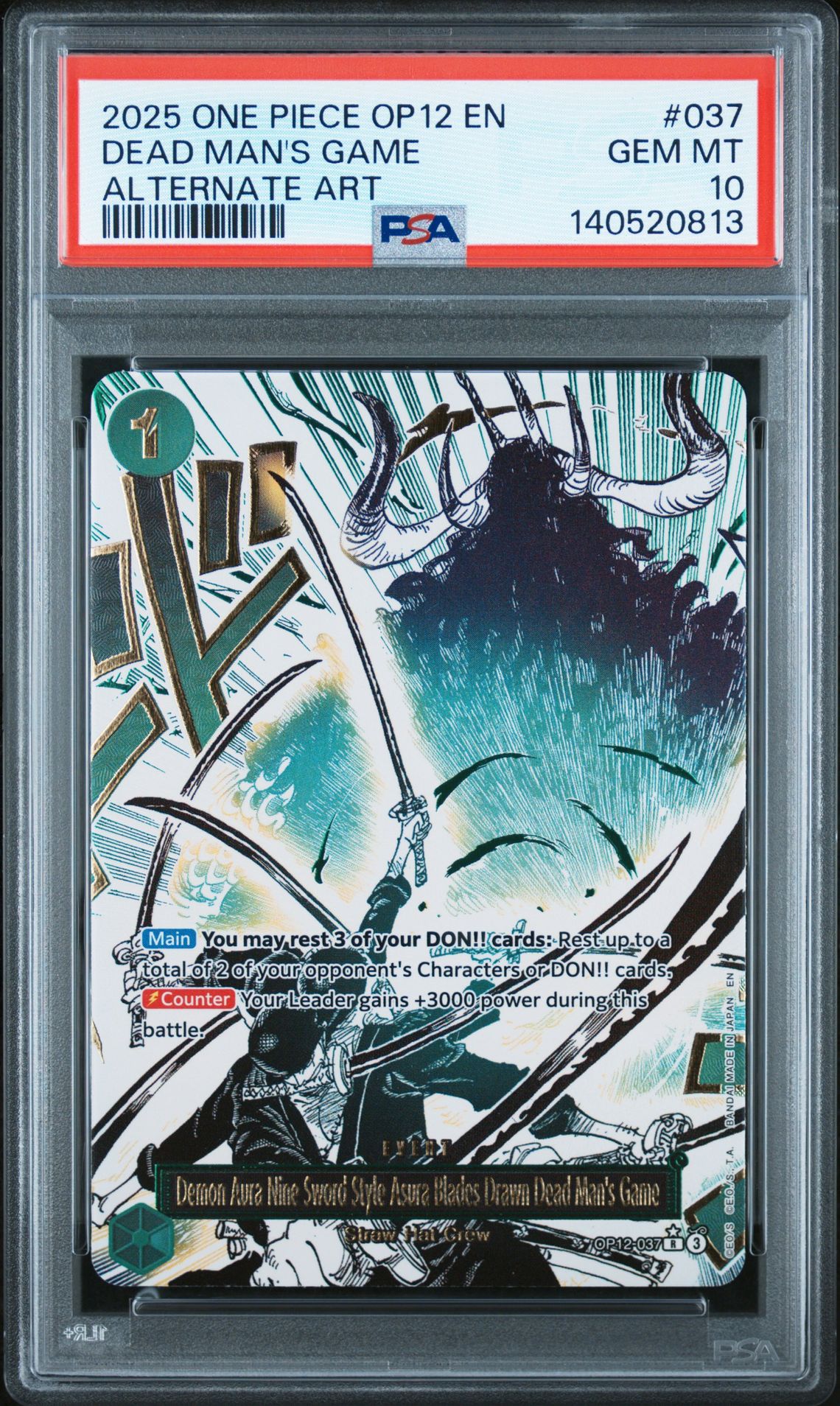 2025 One Piece Op12-Legacy Of The Master Dead Man's Game #037 (Alternate Art) Gem Mt 10 front