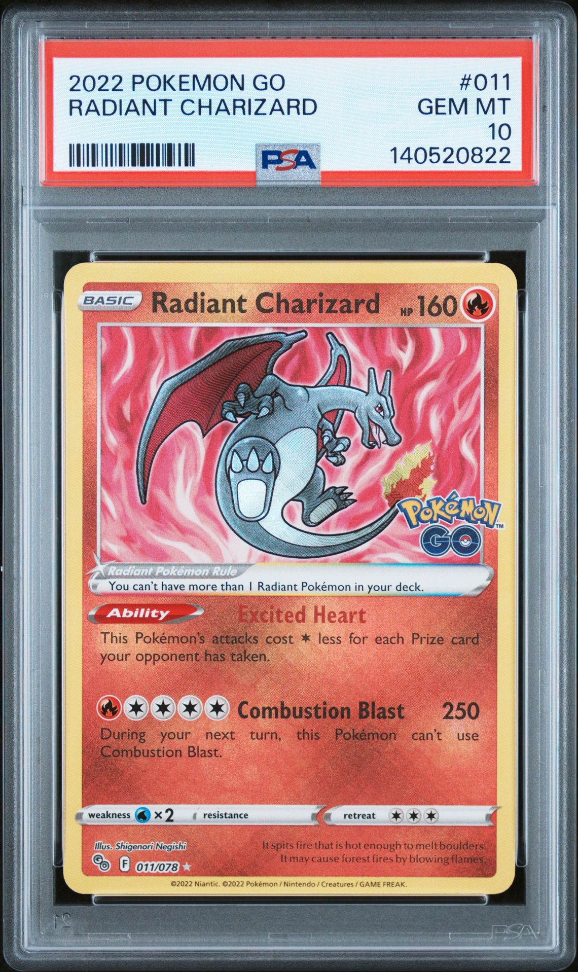 2022 Pokemon Go Radiant Charizard #011 Gem Mt 10 front