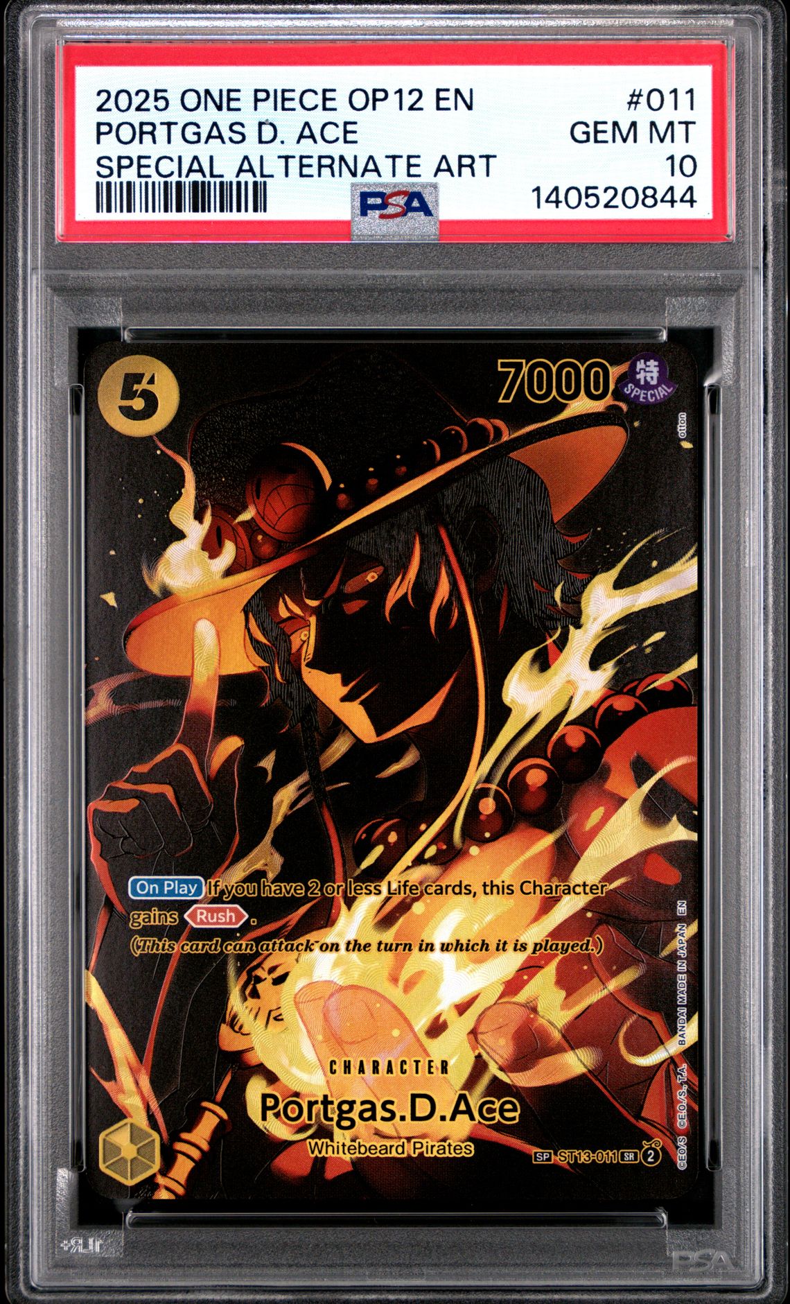 2025 One Piece Op12-Legacy Of The Master Portgas D. Ace #011 (Special Alternate Art) Gem Mt 10 front