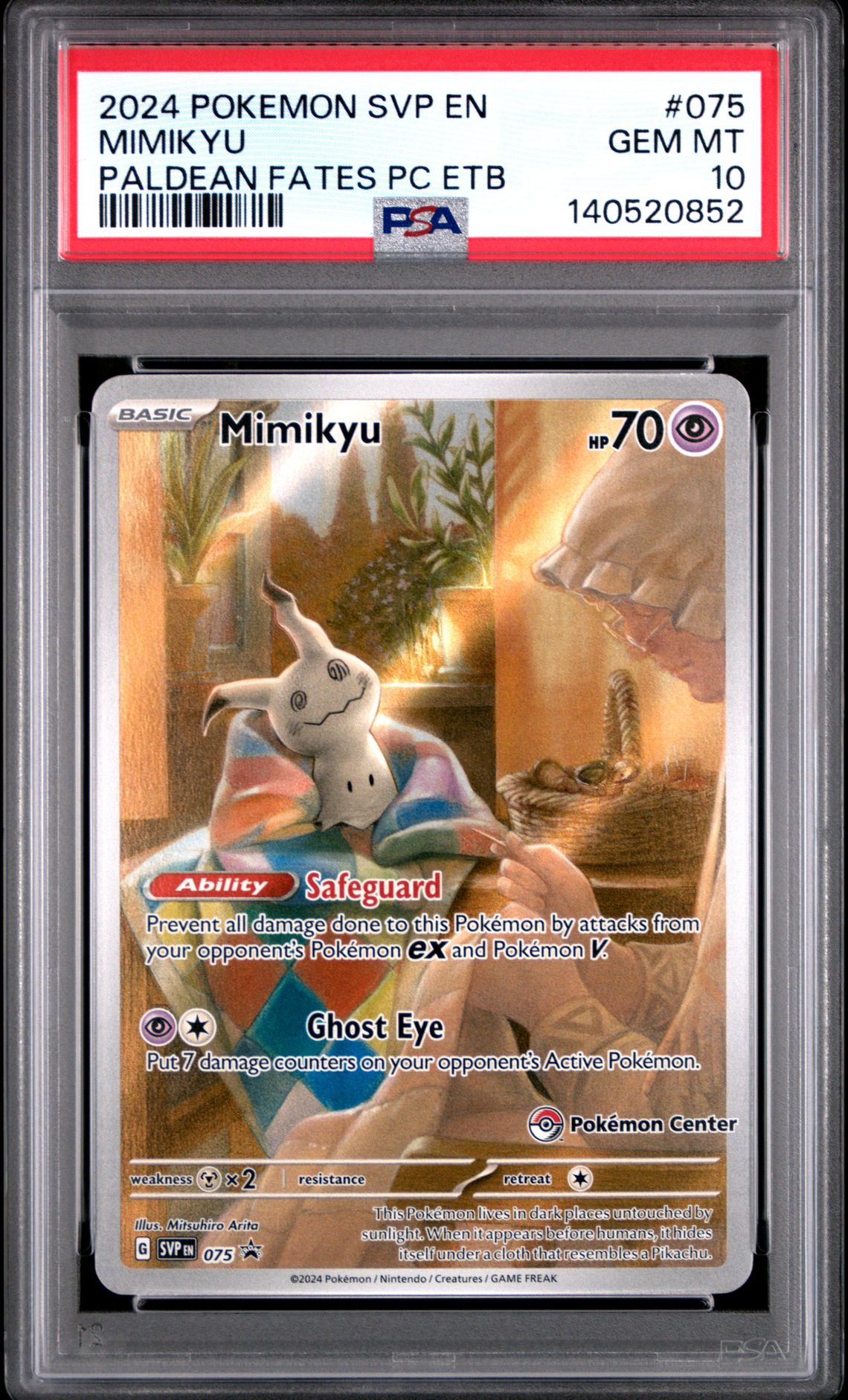 2024 Pokemon Svp En-Sv Black Star Promo Mimikyu #075 (Paldean Fates Pc Etb) Gem Mt 10 front