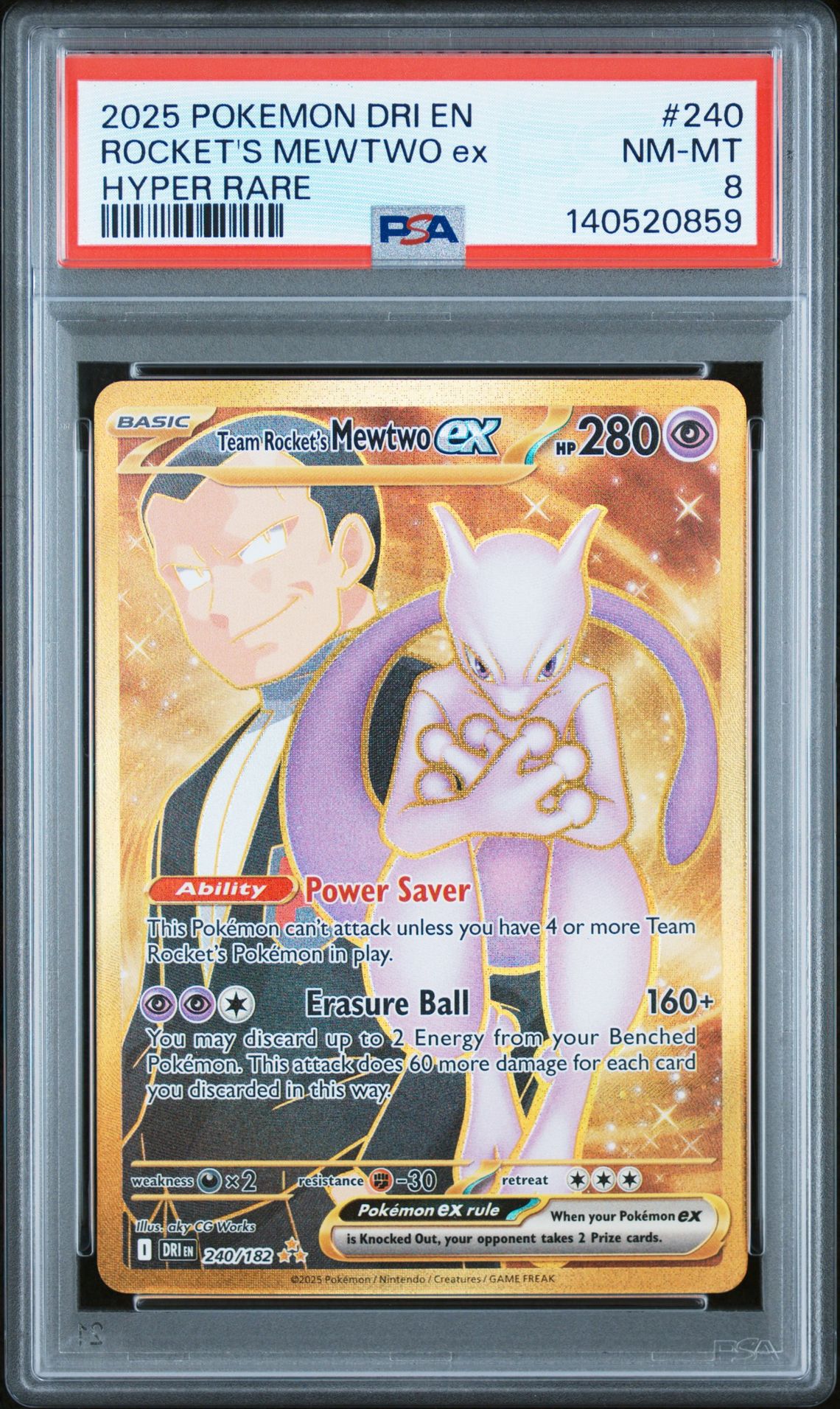 2025 Pokemon Dri En-Destined Rivals Rocket's Mewtwo Ex #240 (Hyper Rare) Nm-Mt 8 front