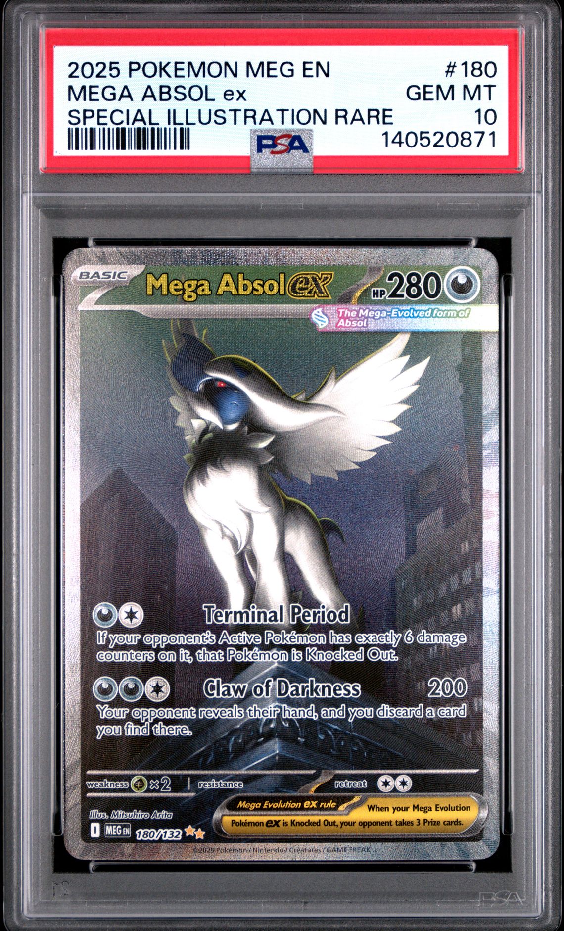 2025 Pokemon Meg En-Mega Evolution Mega Absol Ex #180 (Special Illustration Rare) Gem Mt 10 front