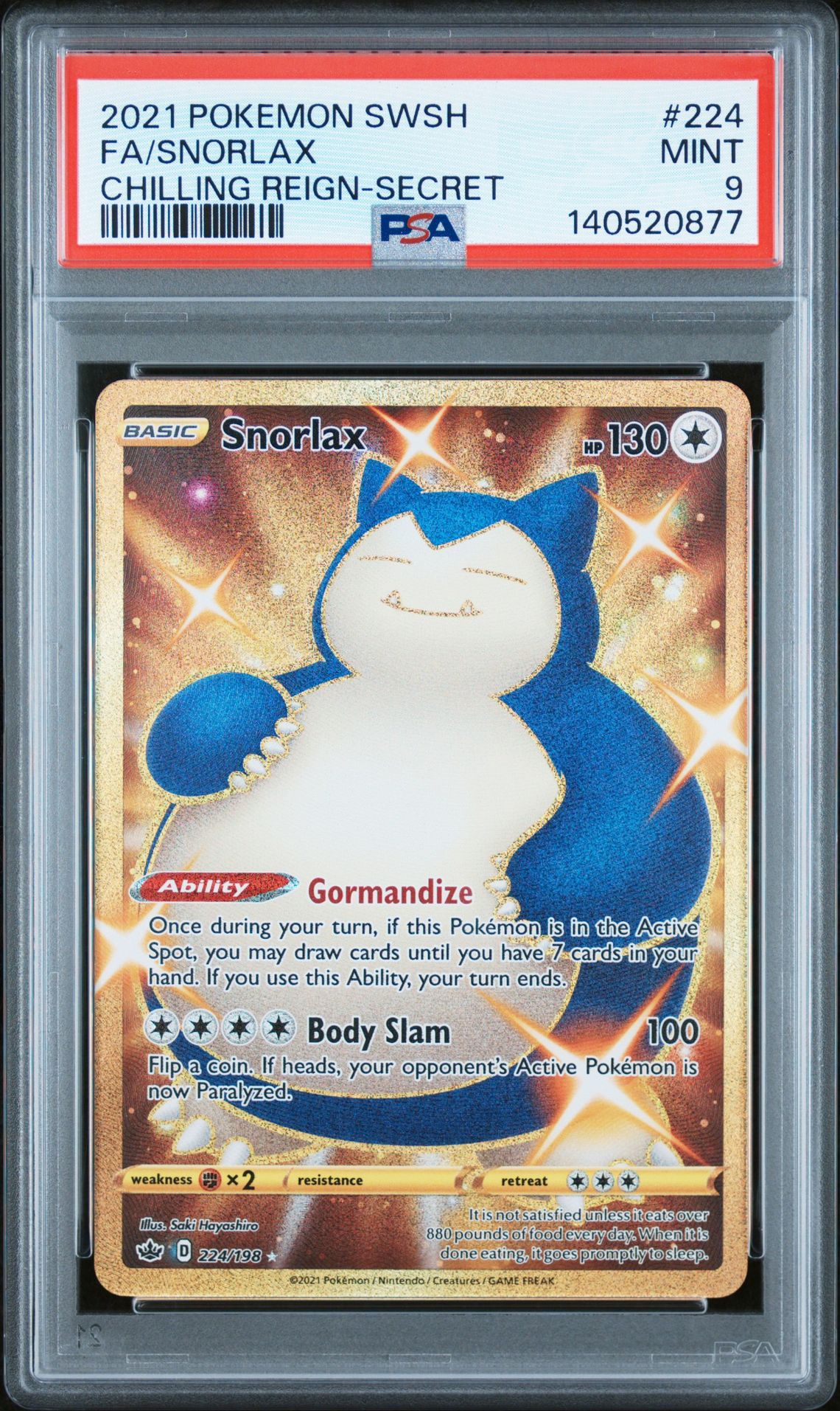2021 Pokemon Sword & Shield Chilling Reign Fa/Snorlax #224 (Chilling Reign-Secret) Mint 9 front