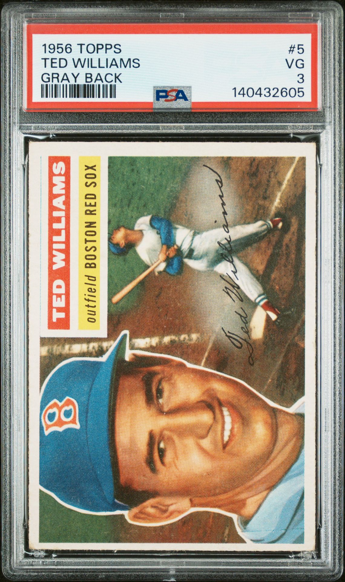 1956 Topps Ted Williams #5 (Gray Back) Vg 3 front
