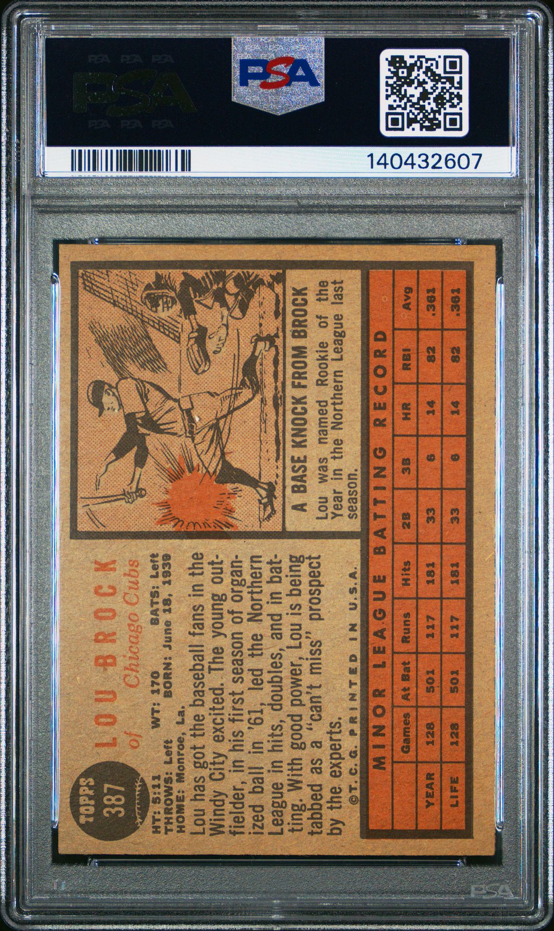 1962 Topps Lou Brock #387 (Star Rookie) Vg-Ex 4 back