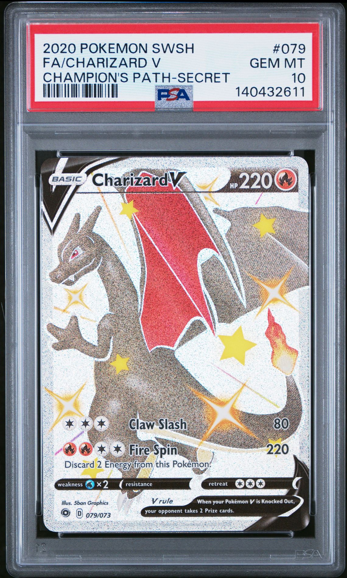 2020 Pokemon Sword & Shield Champion's Path Fa/Charizard V #079 (Champion's Path-Secret) Gem Mt 10 front