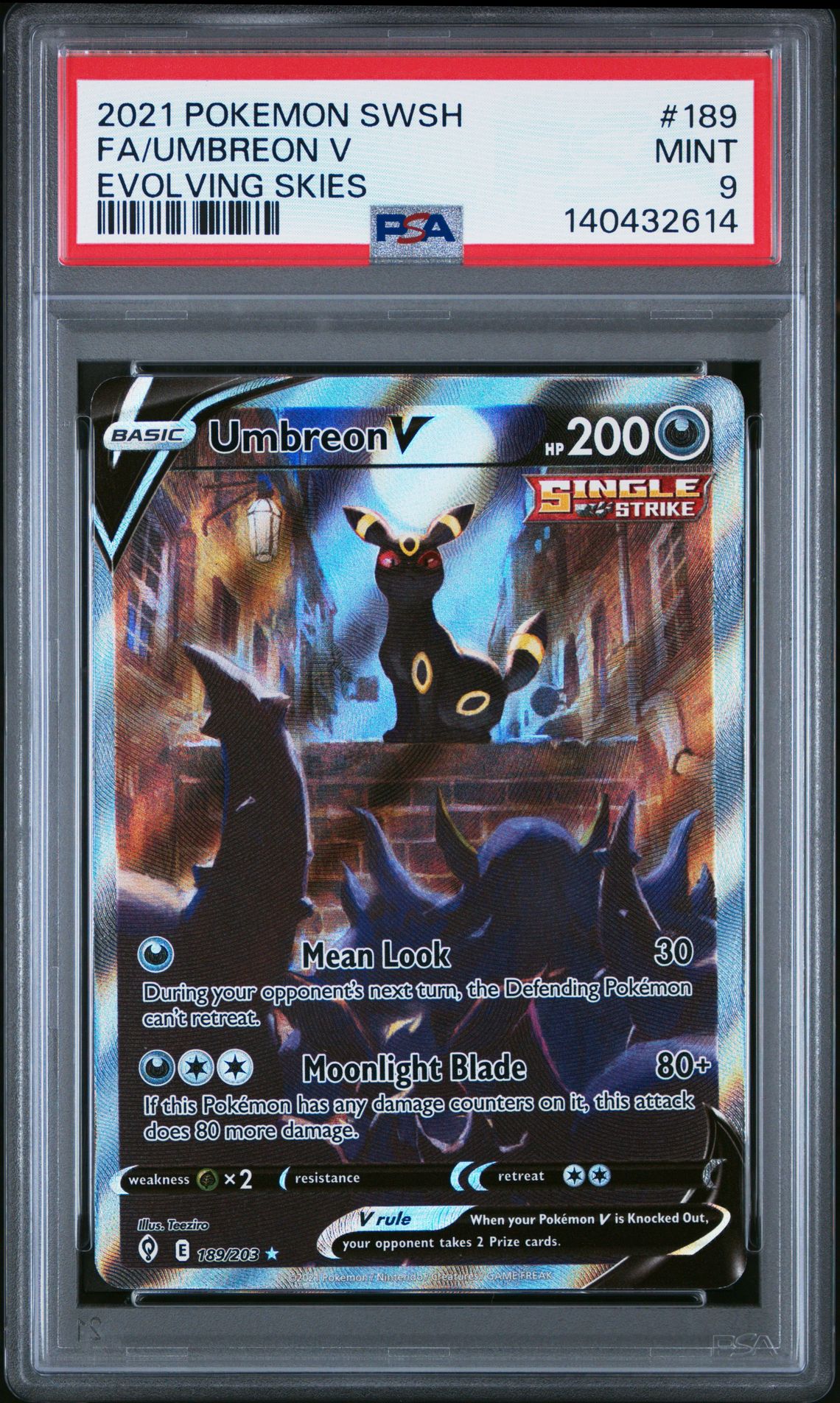 2021 Pokemon Sword & Shield Evolving Skies Fa/Umbreon V #189 (Evolving Skies) Mint 9 front