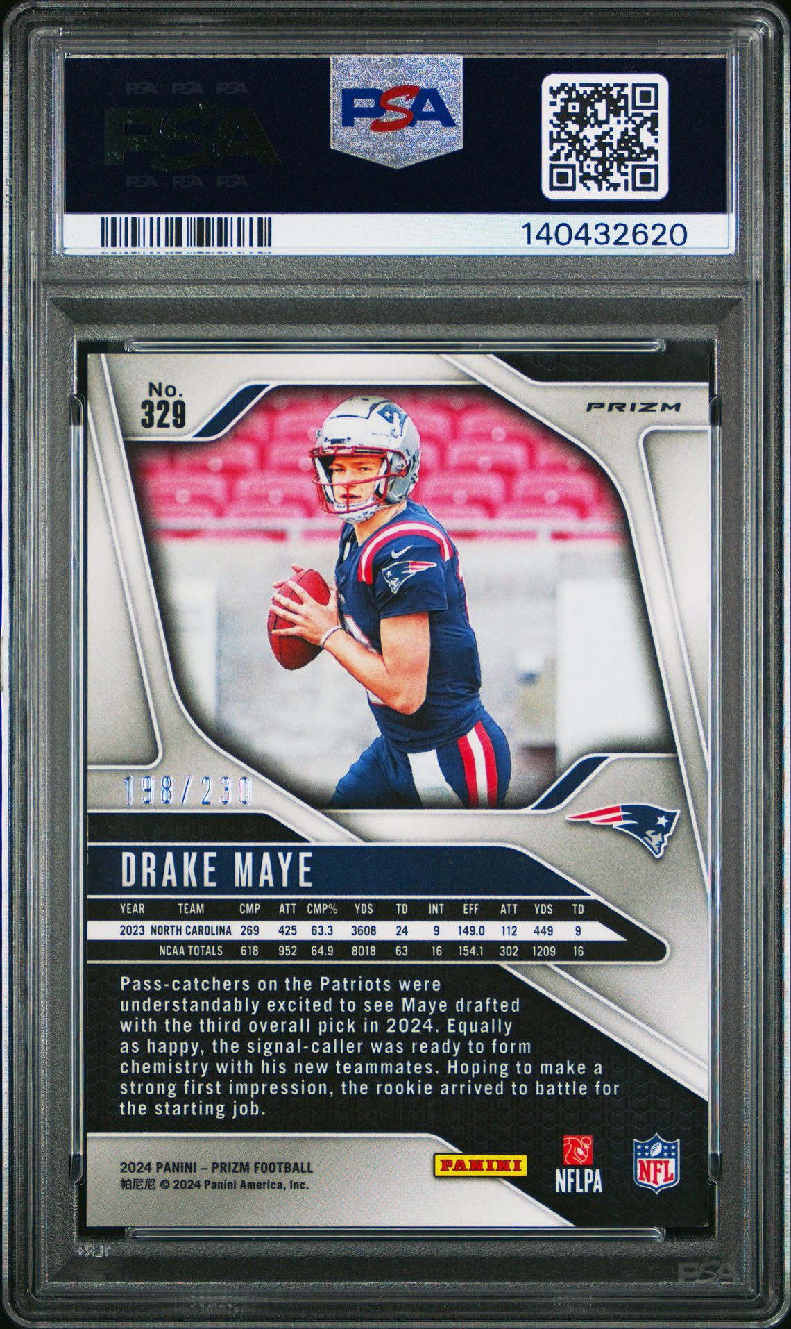 2024 Panini Prizm Drake Maye #329 (Blue Wave) Mint 9 back