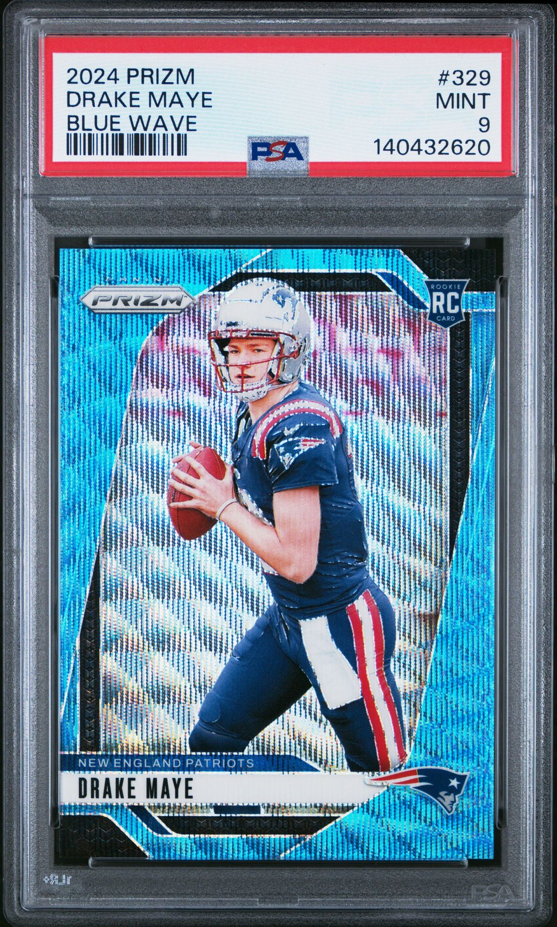 2024 Panini Prizm Drake Maye #329 (Blue Wave) Mint 9 front