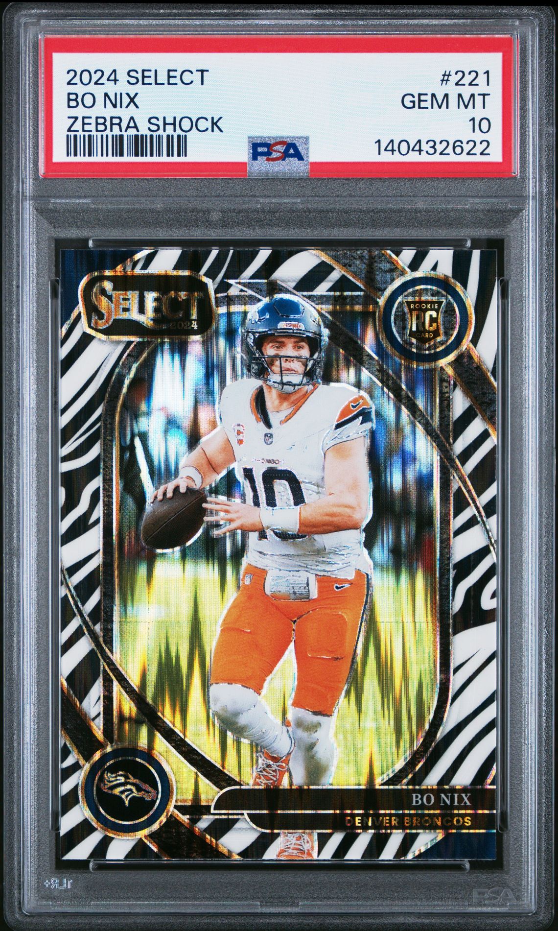 2024 Panini Select Bo Nix #221 (Zebra Shock) Gem Mt 10 front