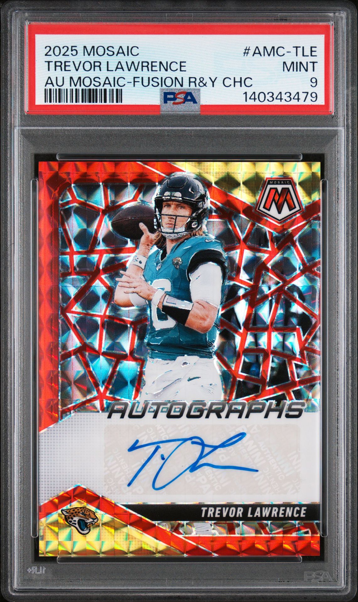 2025 Panini Mosaic Autographs Mosaic Trevor Lawrence #Amc-Tle (Au Mosaic-Fusion R&Y Chc) Mint 9 front