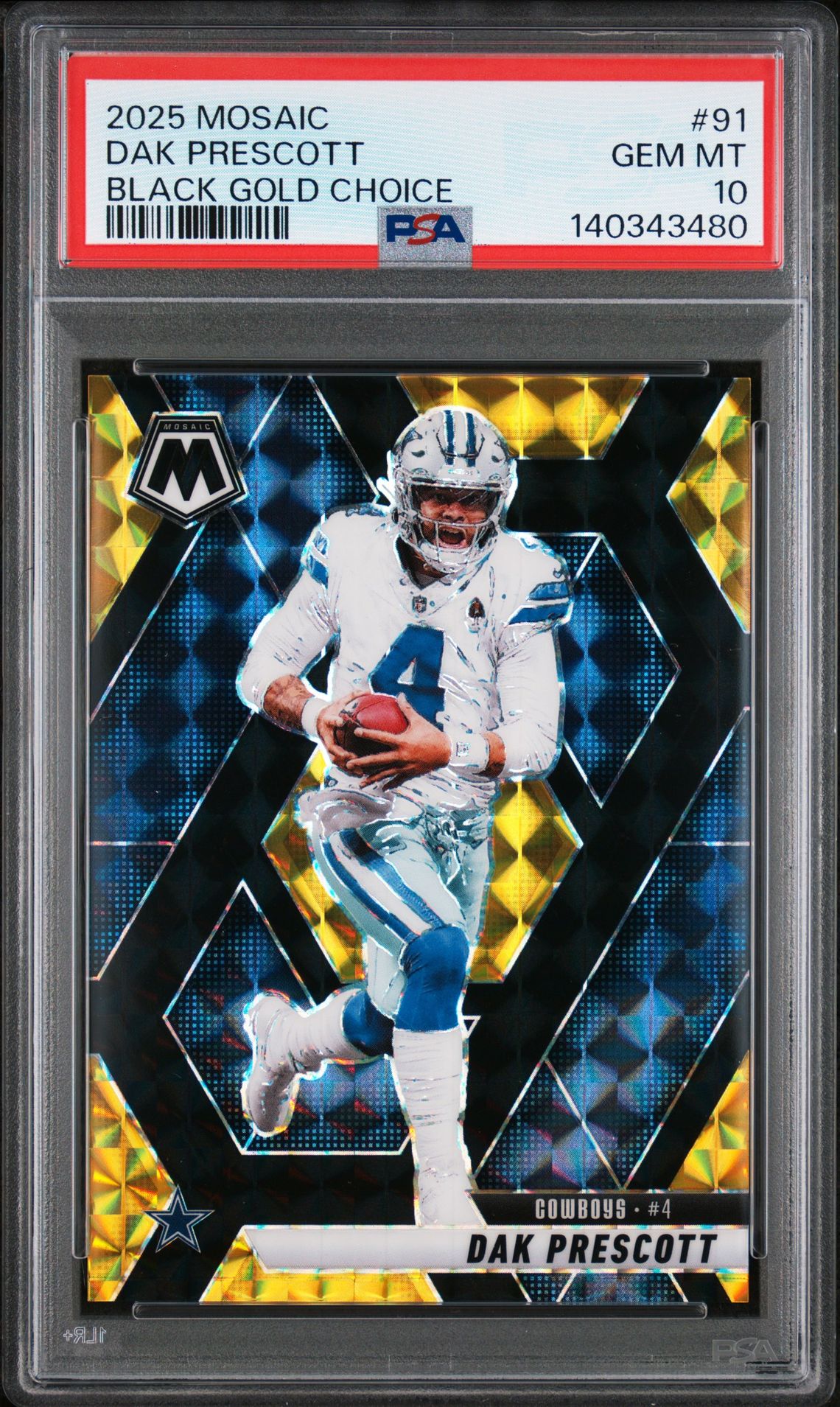 2025 Panini Mosaic Dak Prescott #91 (Black Gold Choice) Gem Mt 10 front