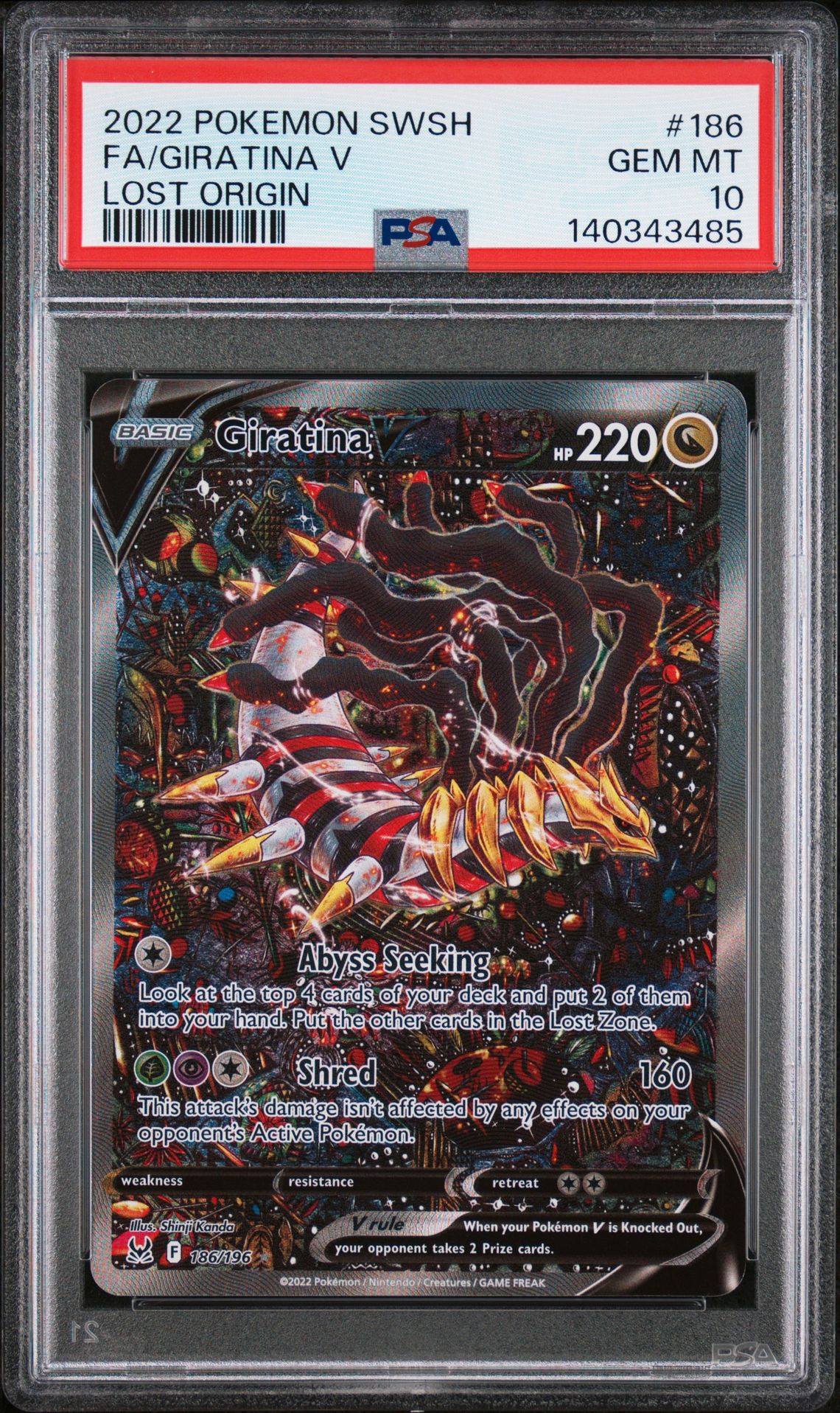 2022 Pokemon Sword & Shield Lost Origin Fa/Giratina V #186 (Lost Origin) Gem Mt 10 front