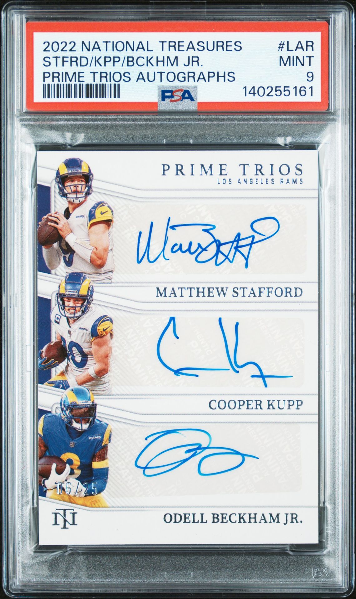 2022 Panini National Treasures Prime Trios Autographs Stfrd/Kpp/Bckhm Jr. #Lar Mint 9 front
