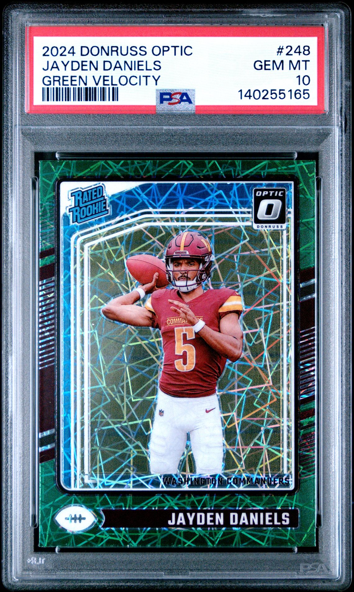 2024 Panini Donruss Optic Jayden Daniels #248 (Green Velocity) Gem Mt 10 front