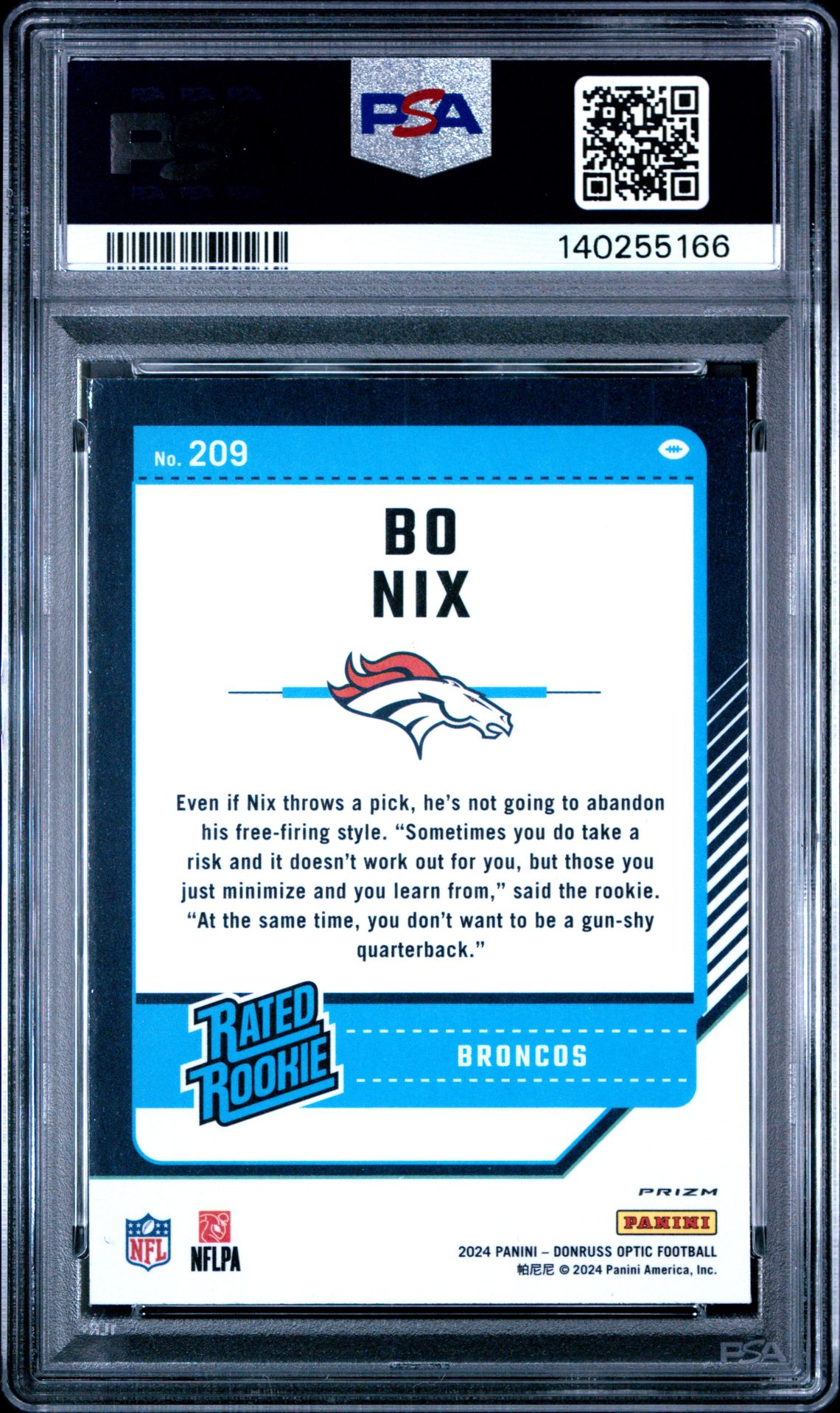 2024 Panini Donruss Optic Bo Nix #209 (Green Velocity) Gem Mt 10 back