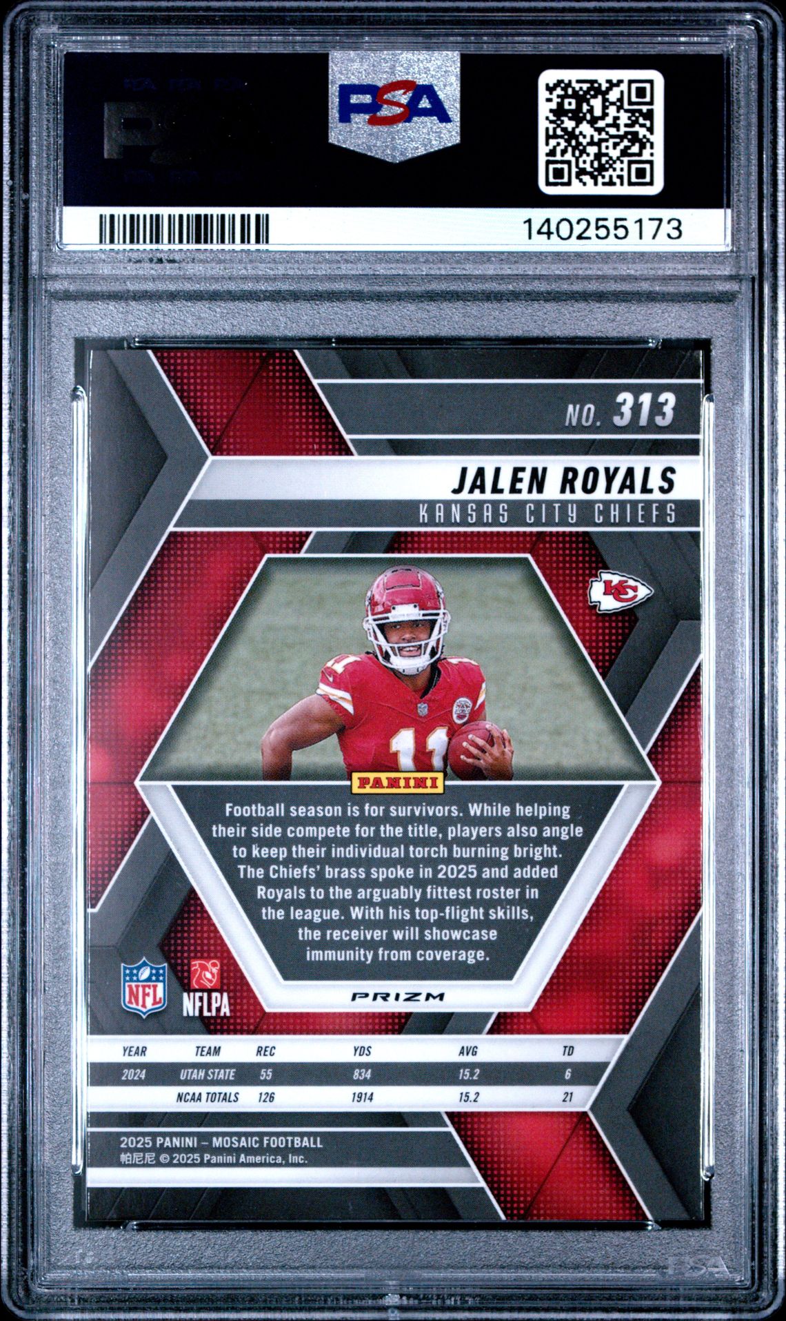 2025 Panini Mosaic Jalen Royals #313 (Red & Green Choice) Gem Mt 10 back