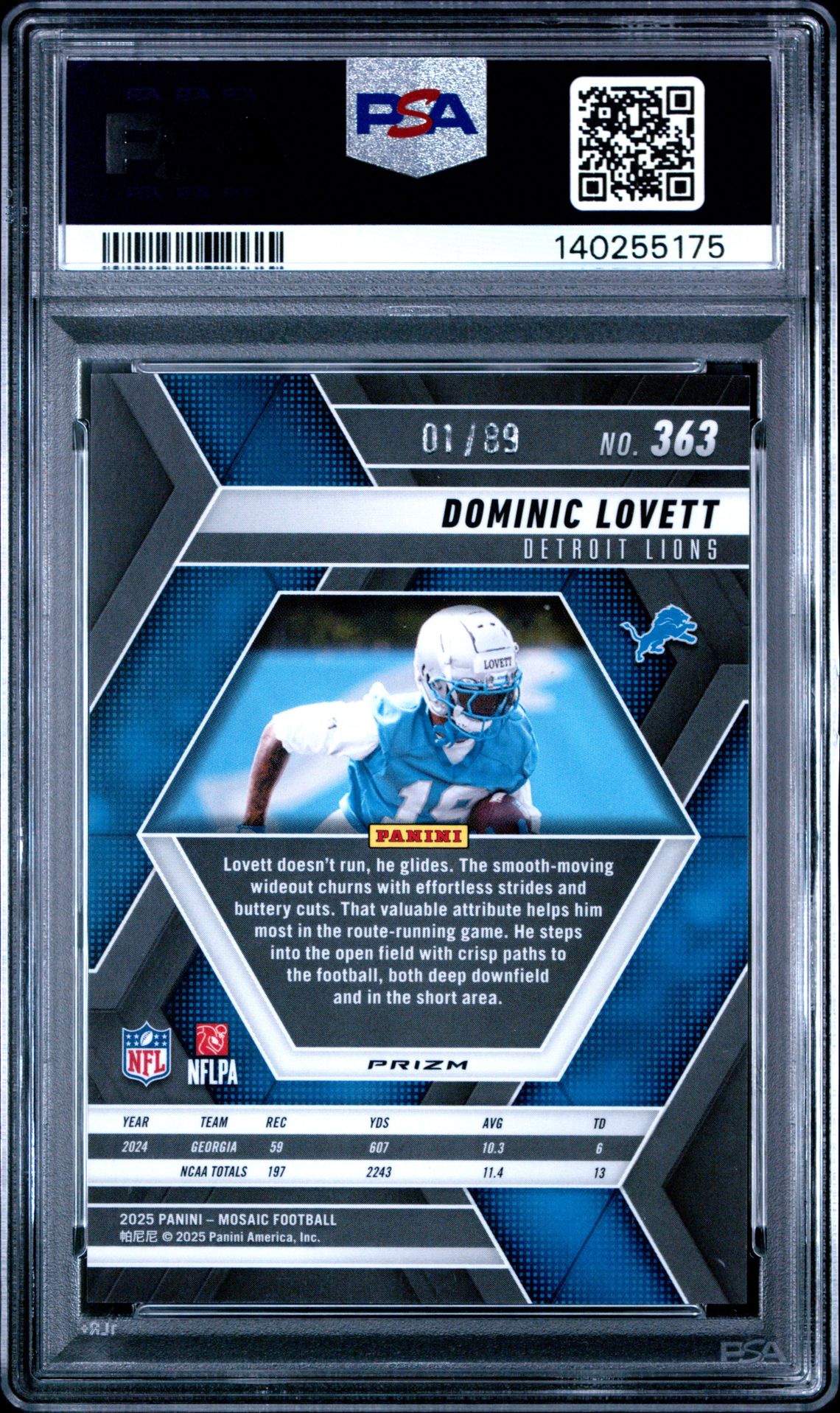 2025 Panini Mosaic Dominic Lovett #363 (Fusion Red & Yellow Choice) Mint 9 back