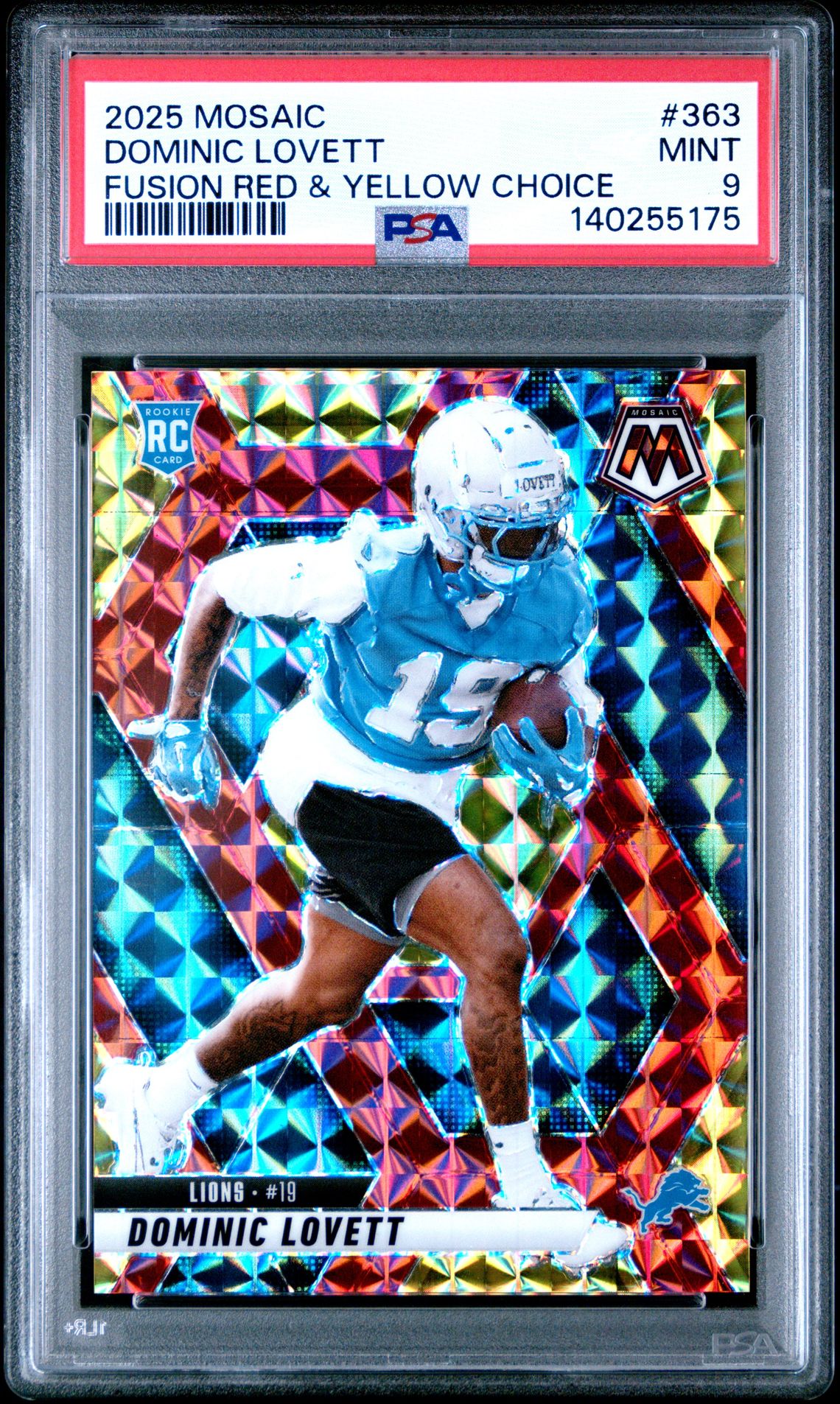 2025 Panini Mosaic Dominic Lovett #363 (Fusion Red & Yellow Choice) Mint 9 front