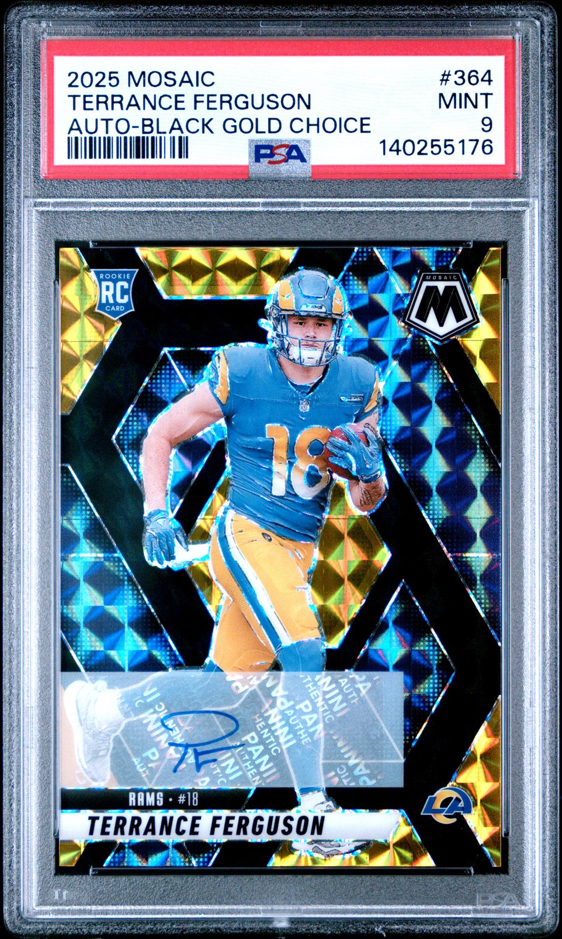 2025 Panini Mosaic Terrance Ferguson #364 (Auto-Black Gold Choice) Mint 9 front