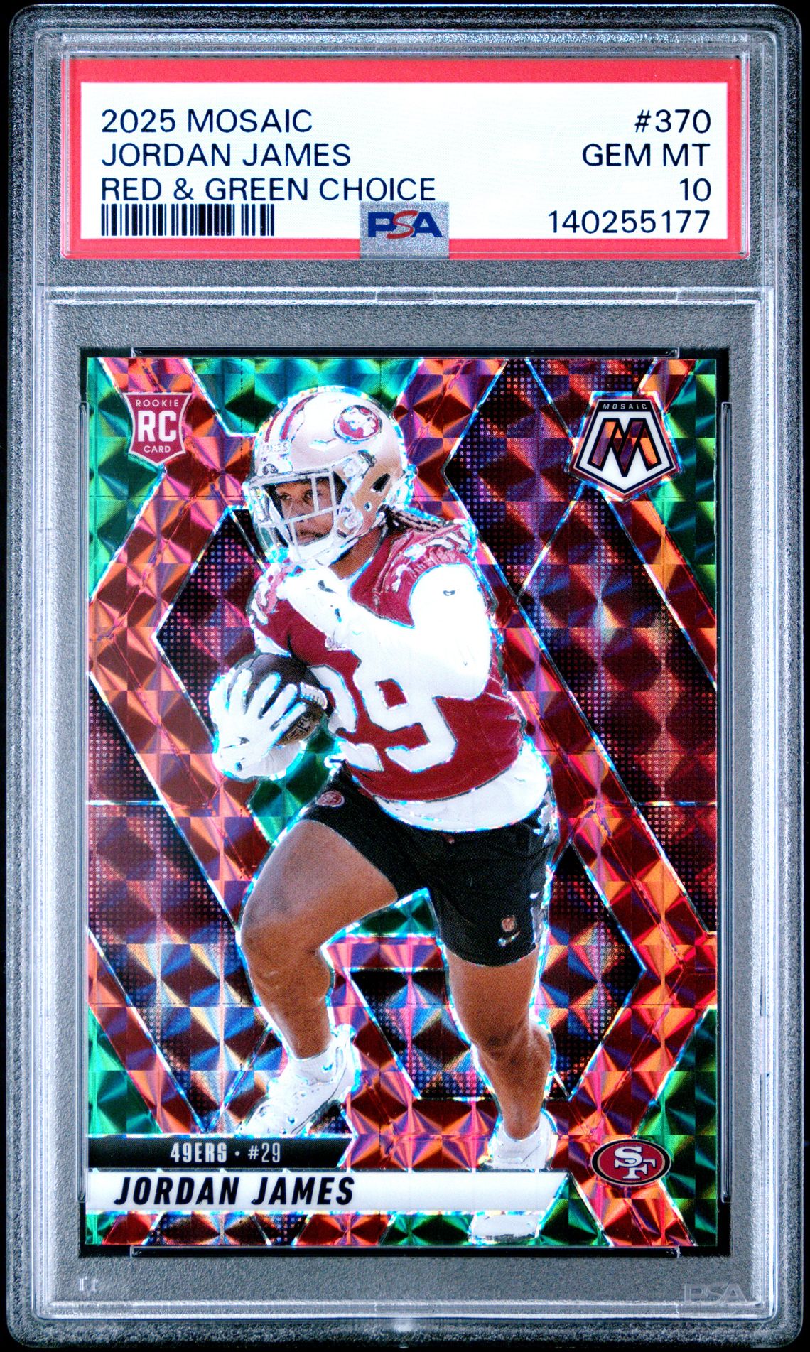 2025 Panini Mosaic Jordan James #370 (Red & Green Choice) Gem Mt 10 front