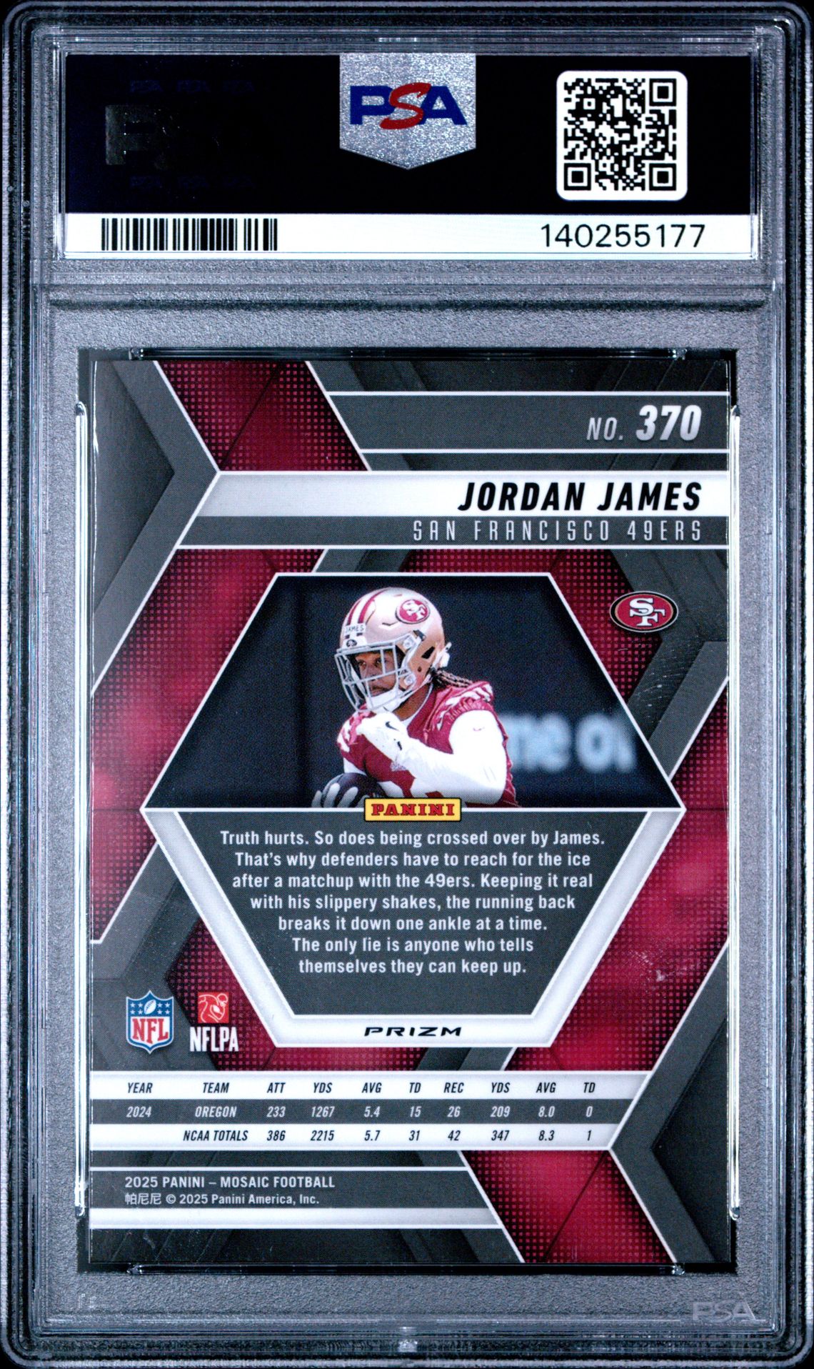 2025 Panini Mosaic Jordan James #370 (Red & Green Choice) Gem Mt 10 back