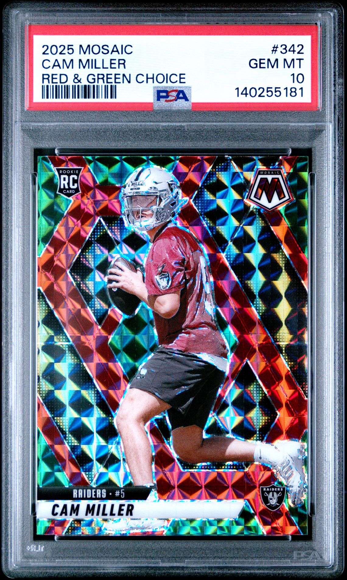 2025 Panini Mosaic Cam Miller #342 (Red & Green Choice) Gem Mt 10 front