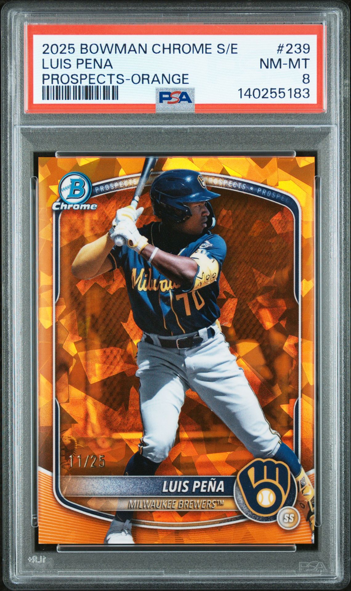 2025 Bowman Chrome Sapphire Edition Prospects Luis Pena #239 (Prospects-Orange) Nm-Mt 8 front