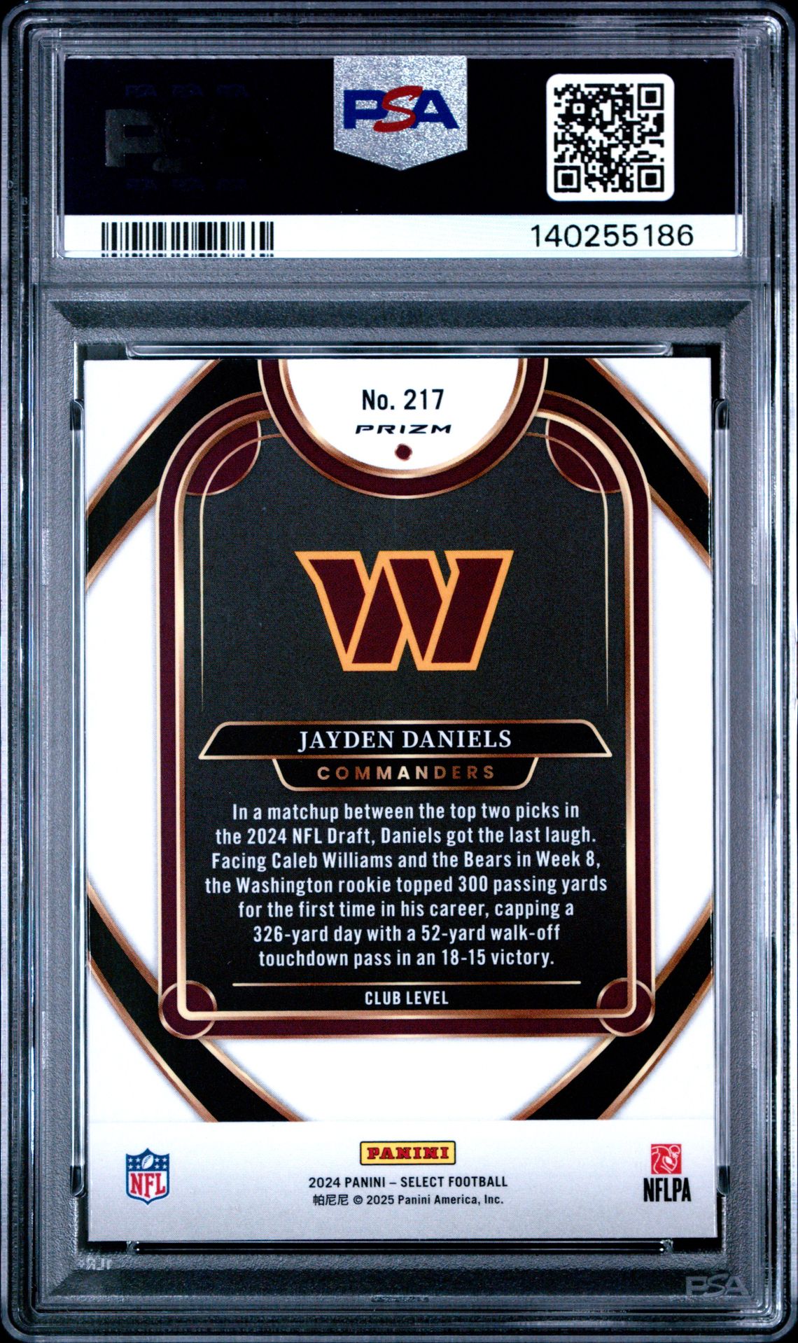 2024 Panini Select Jayden Daniels #217 (Red & Yellow Shock) Gem Mt 10 back