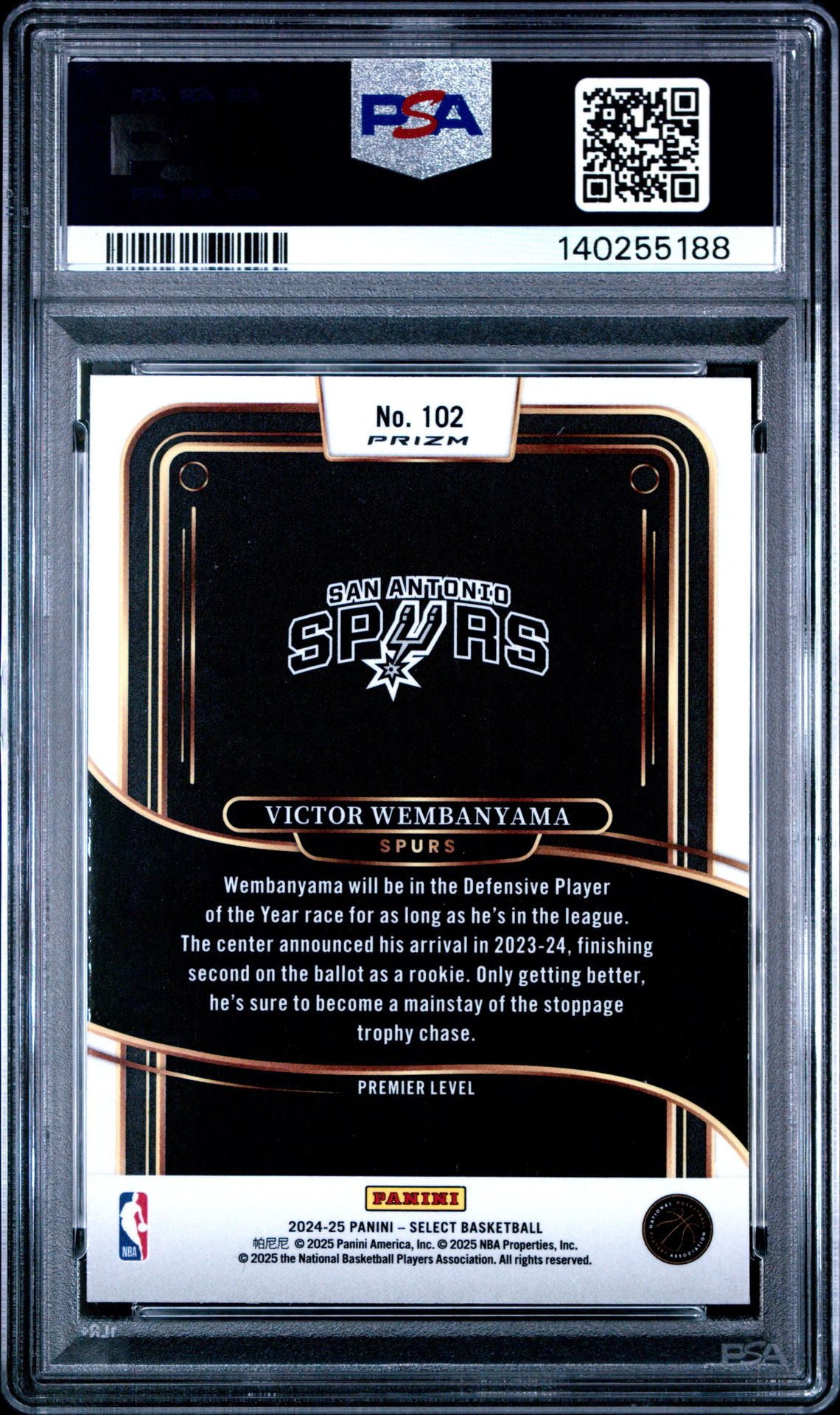 2024 Panini Select Victor Wembanyama #102 (Green Tectonic) Gem Mt 10 back