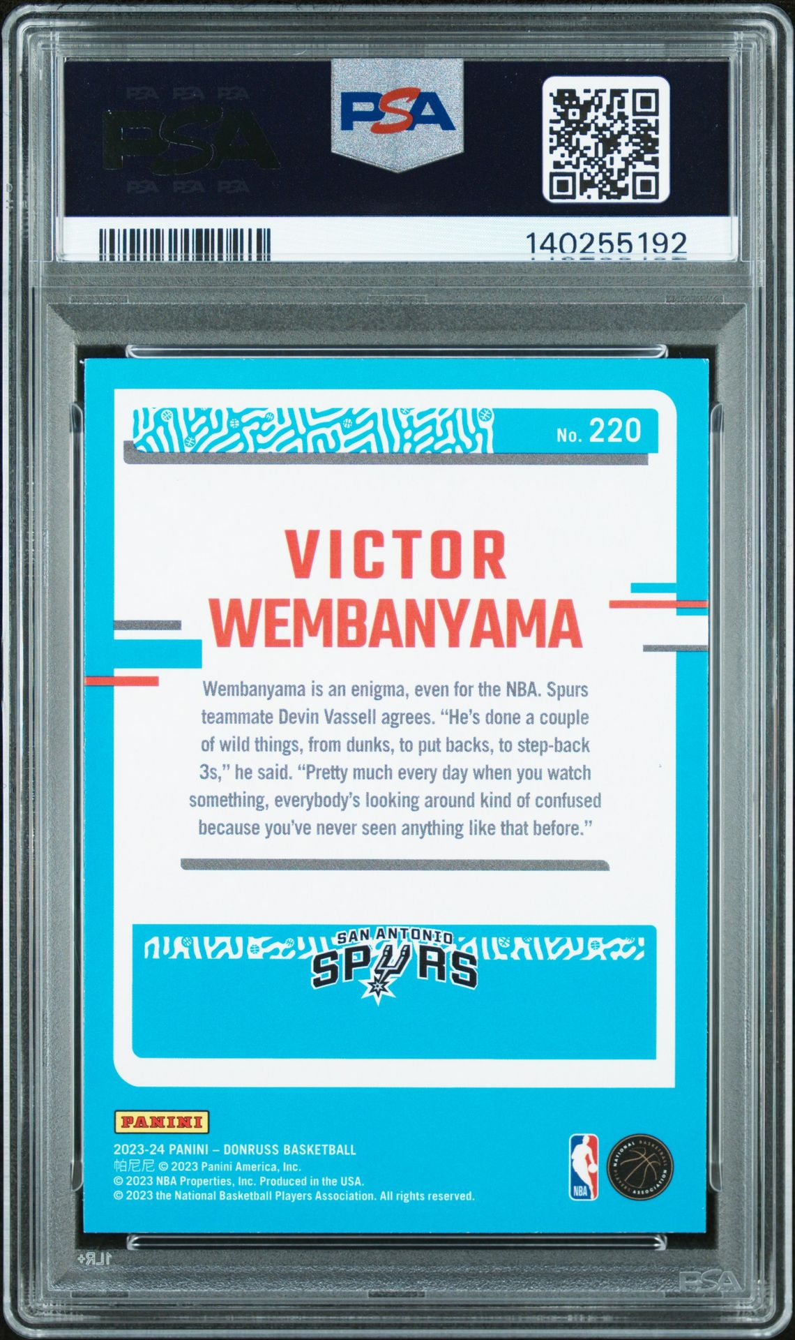 2023 Panini Donruss Victor Wembanyama #220 (Red) Nm-Mt+ 8.5 back