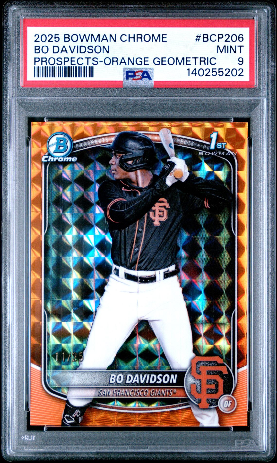 2025 Bowman Chrome Prospects Bo Davidson #Bcp206 (Prospects-Orange Geometric) Mint 9 front