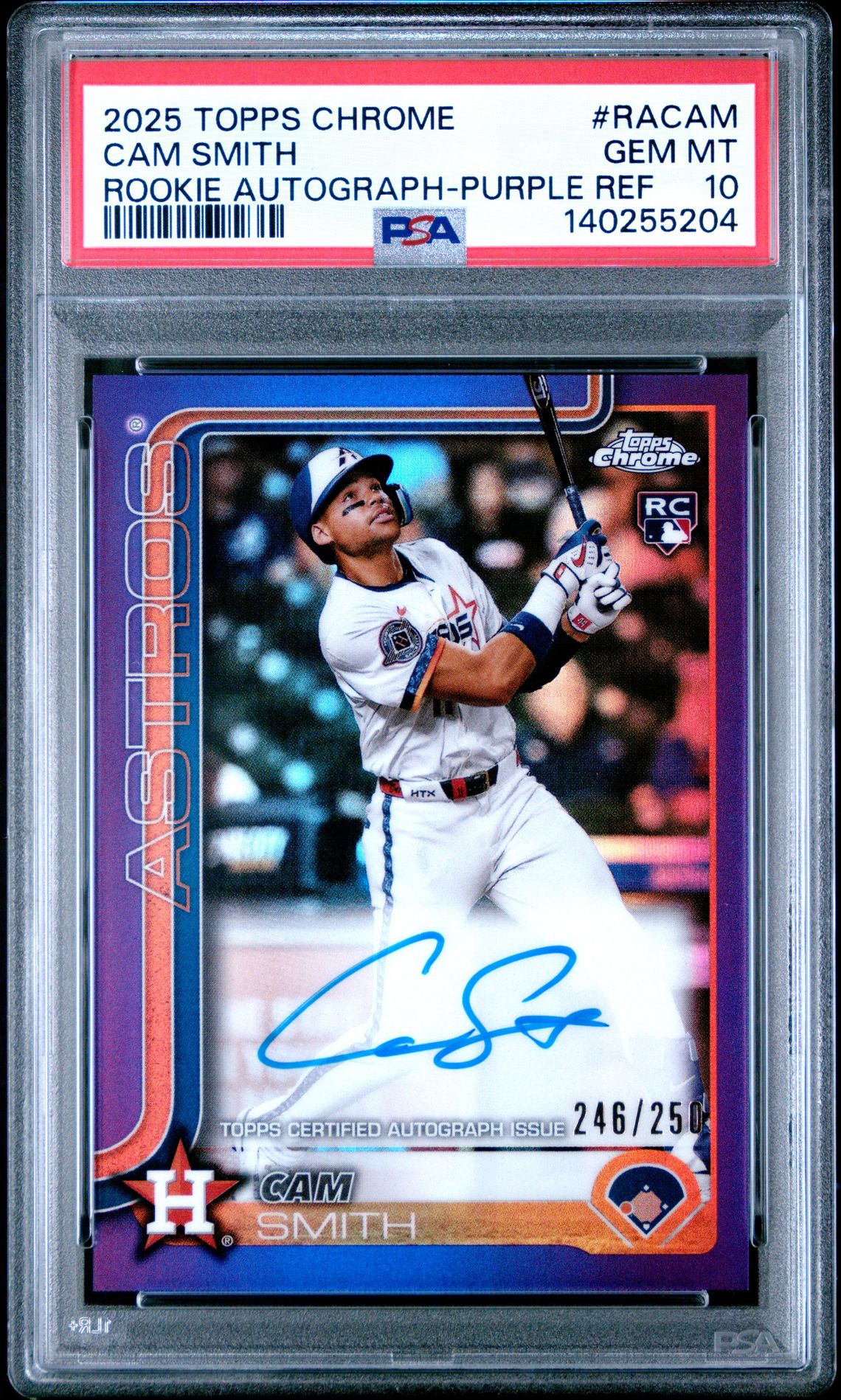 2025 Topps Chrome Rookie Autographs Cam Smith #Racam (Rookie Autograph-Purple Ref) Gem Mt 10 front