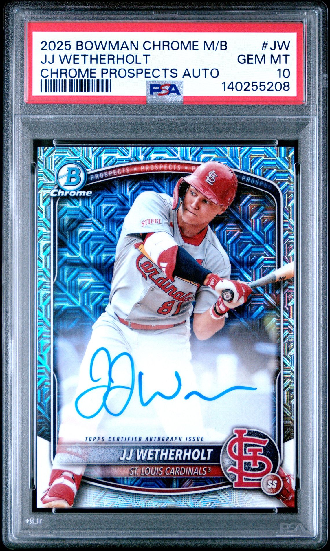 2025 Bowman Chrome Mega Box Chrome Prospects Autographs Jj Wetherholt #Jw Gem Mt 10 front